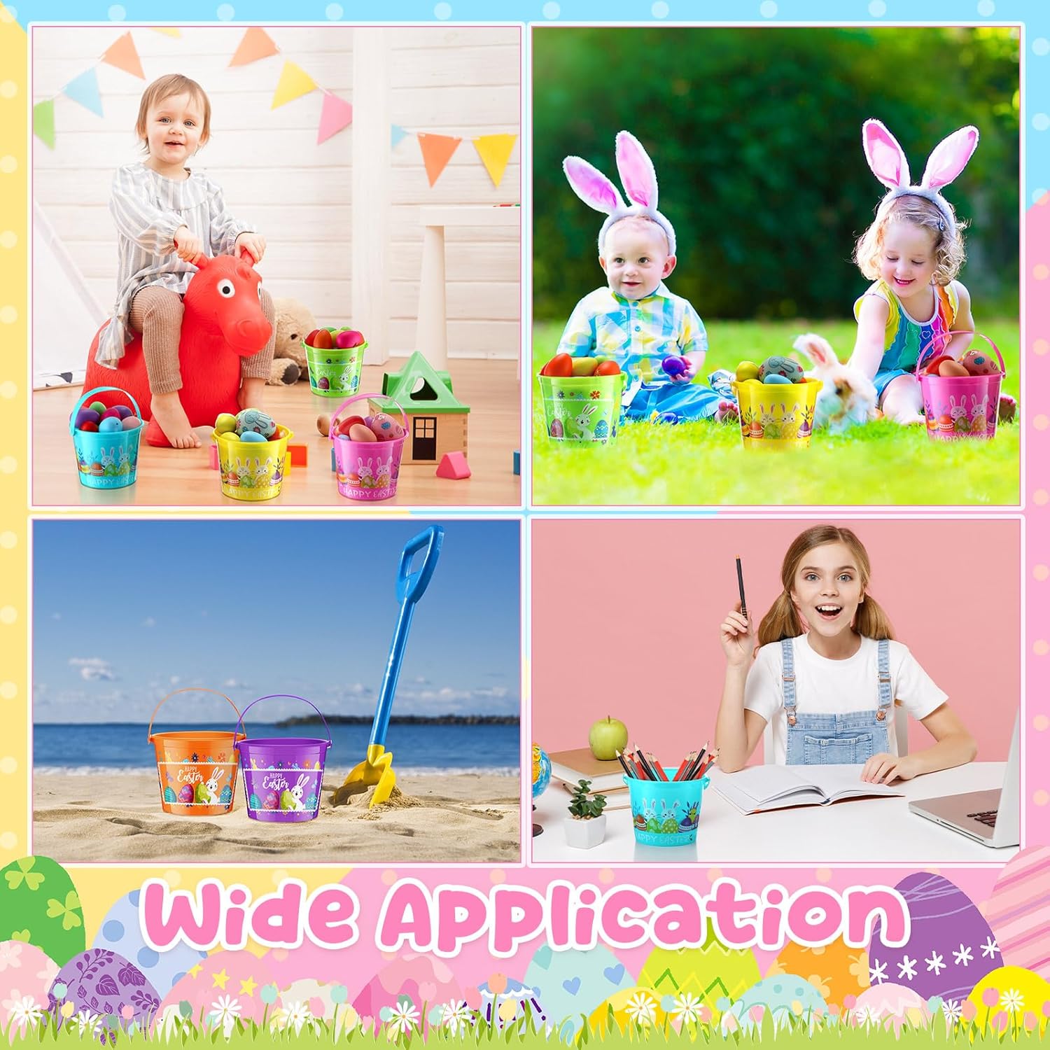 Nuogo 60 Pcs Plastic Easter Basket with Handles Bulk Colorful Small Cute Bunny Egg Hunt Buckets for Boys Girls Easter Goodies Party Favors Decorations - Image 7