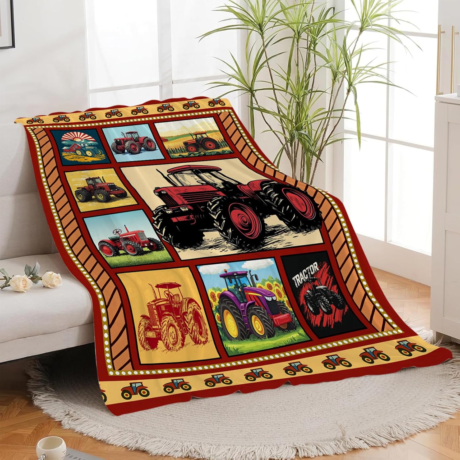 Truck Blanket, Red Trucks Throw Blanket, Farmhouse Tractor Gifts Blankets Stuff Fleece Flannel Plush for Men Boys Women Girls Lovers Adults Soft Bedding Gift for Sofa Bed Office Home Decor 40"X50" - Image 6