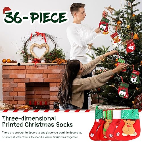 Miniatura 5 de 36 Piezas Medias Pequeñas de Navidad de 6.8 Pulgadas Calcetines de Navidad 3D de Reno y Papá Noel Mini a Granel Medias de Dulces Rojas y Verdes