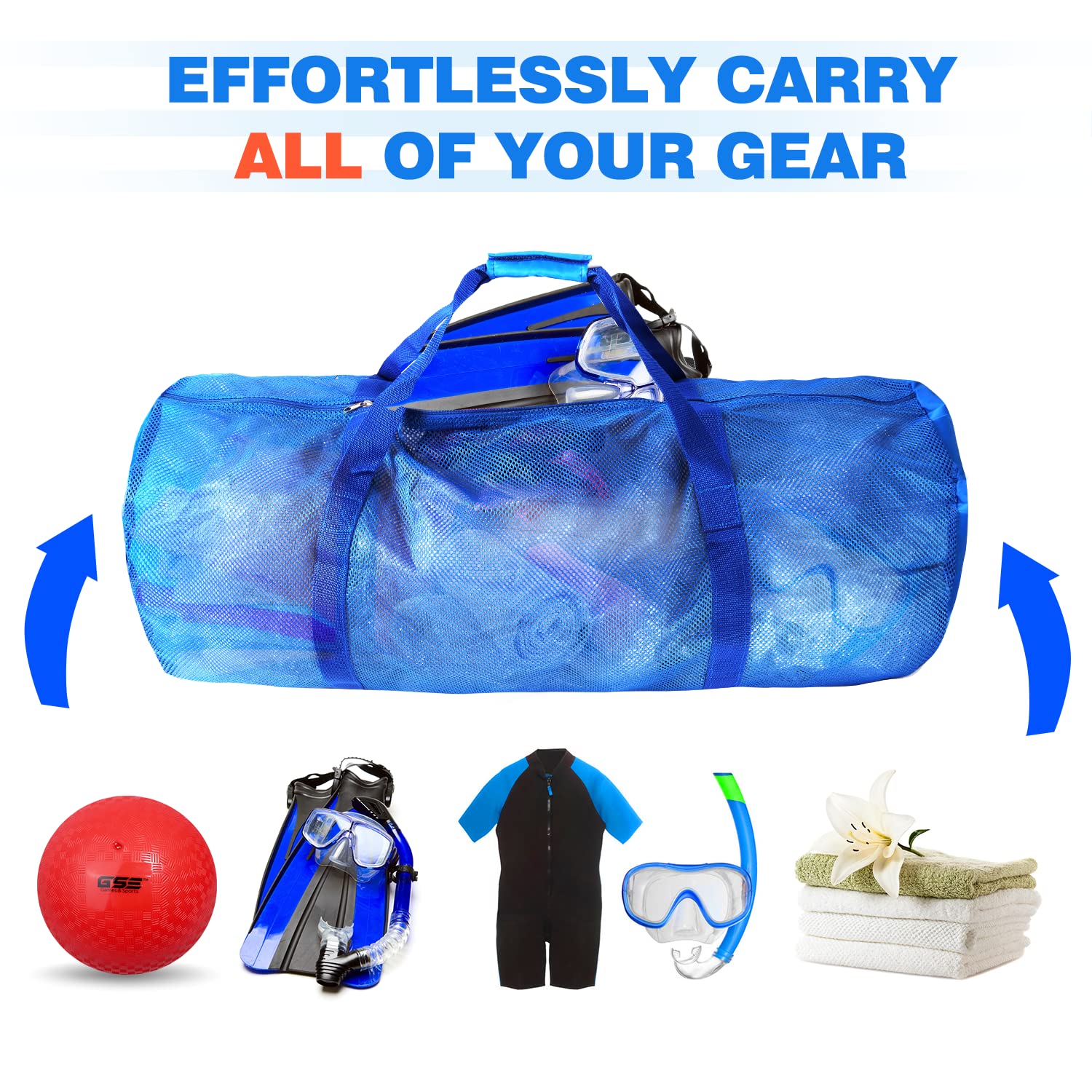 GSE Grand Sac De Sport En Maille Robuste Avec Fermeture éclair Pour équipement De Plongée Pour