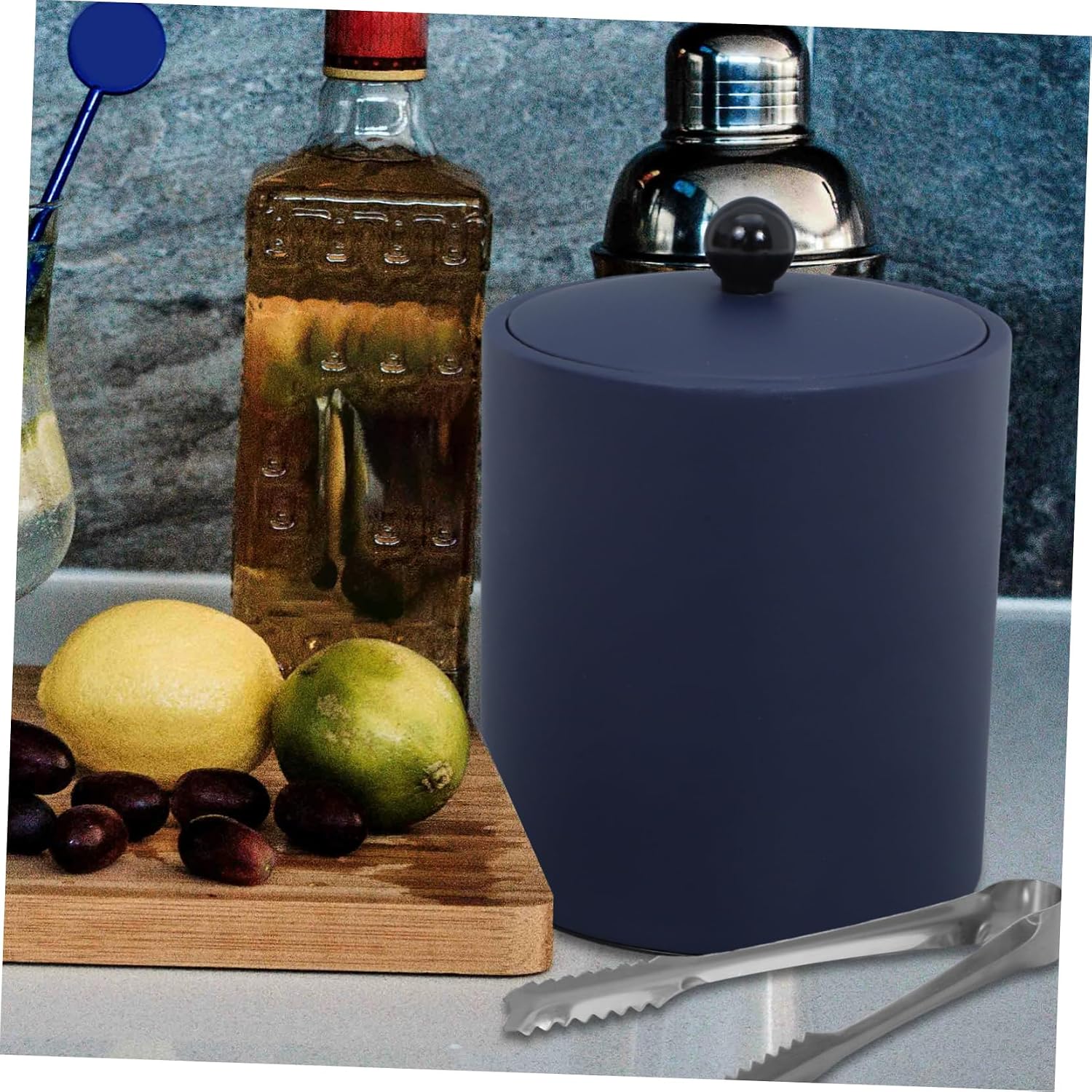 Luxshiny Large Insulated Stainless Steel Ice Bucket with Lid and Tongs Round Ice Bucket for Cocktail Bar Parties and Food Storage