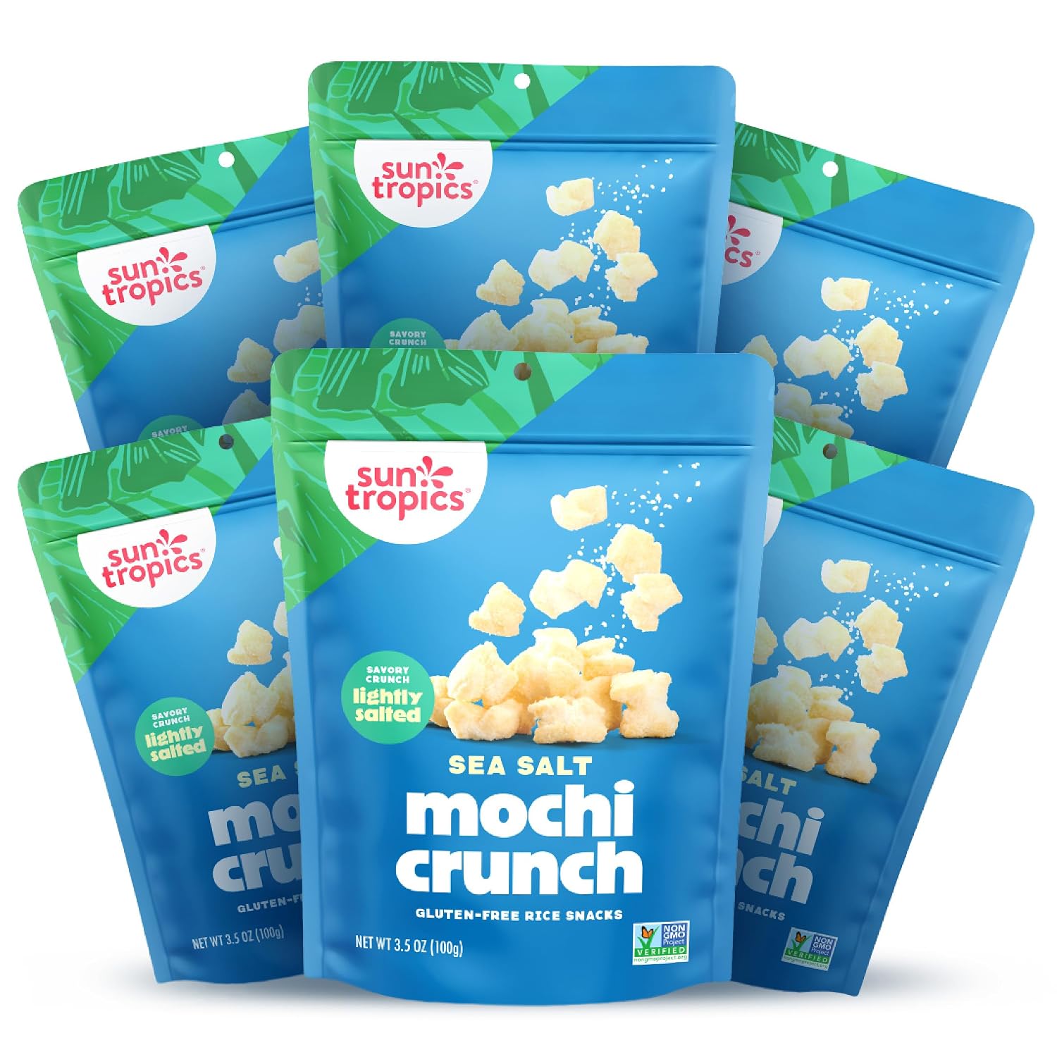Sun Tropics Mochi Crunch Sea Salt: Gluten-Free & Dairy-Free Mochi Puff Rice Crackers (6-Pack)