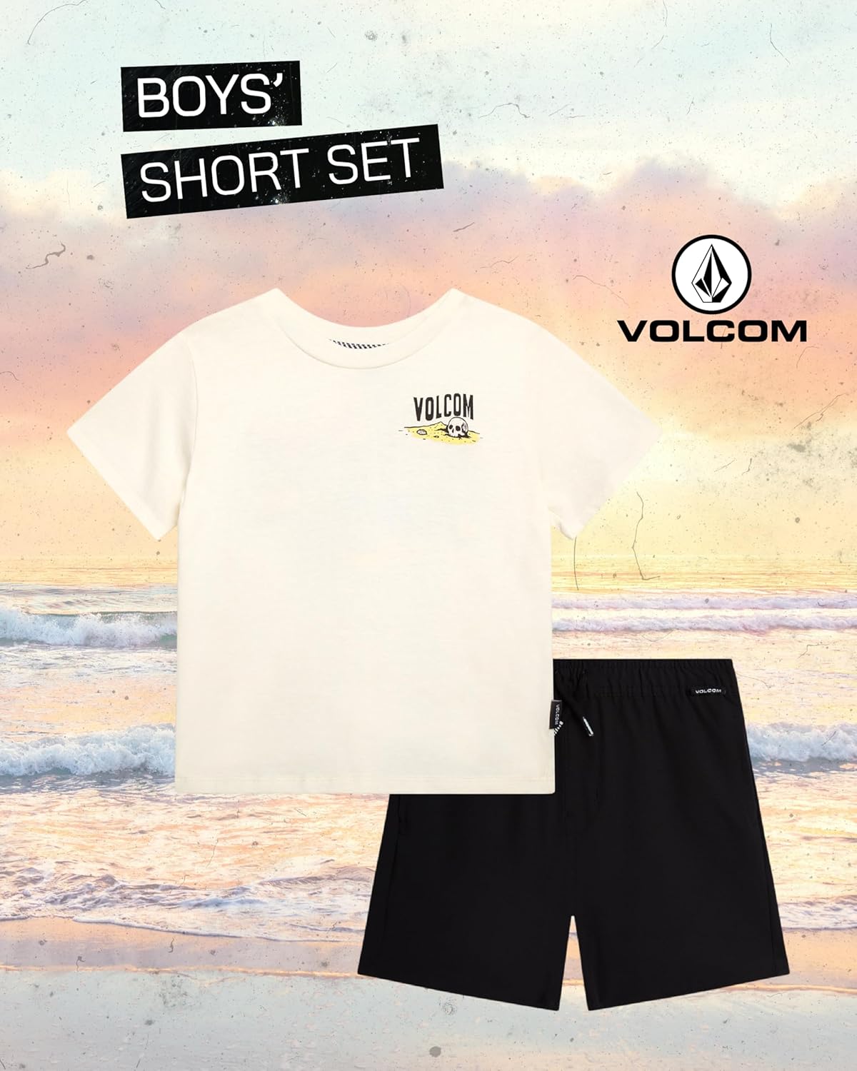 Volcom Toddler Boy Shorts Set - 2 Piece Short Sleeve Graphic Tees and Tech Stretch Shorts for Boys - Toddler Summer Clothes