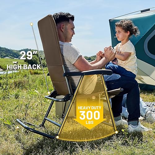 Vista 6 de TIMBER RIDGE Mecedora acolchada plegable para exteriores, respaldo alto y resistente, portátil para campamento, patio, césped, jardín, patio