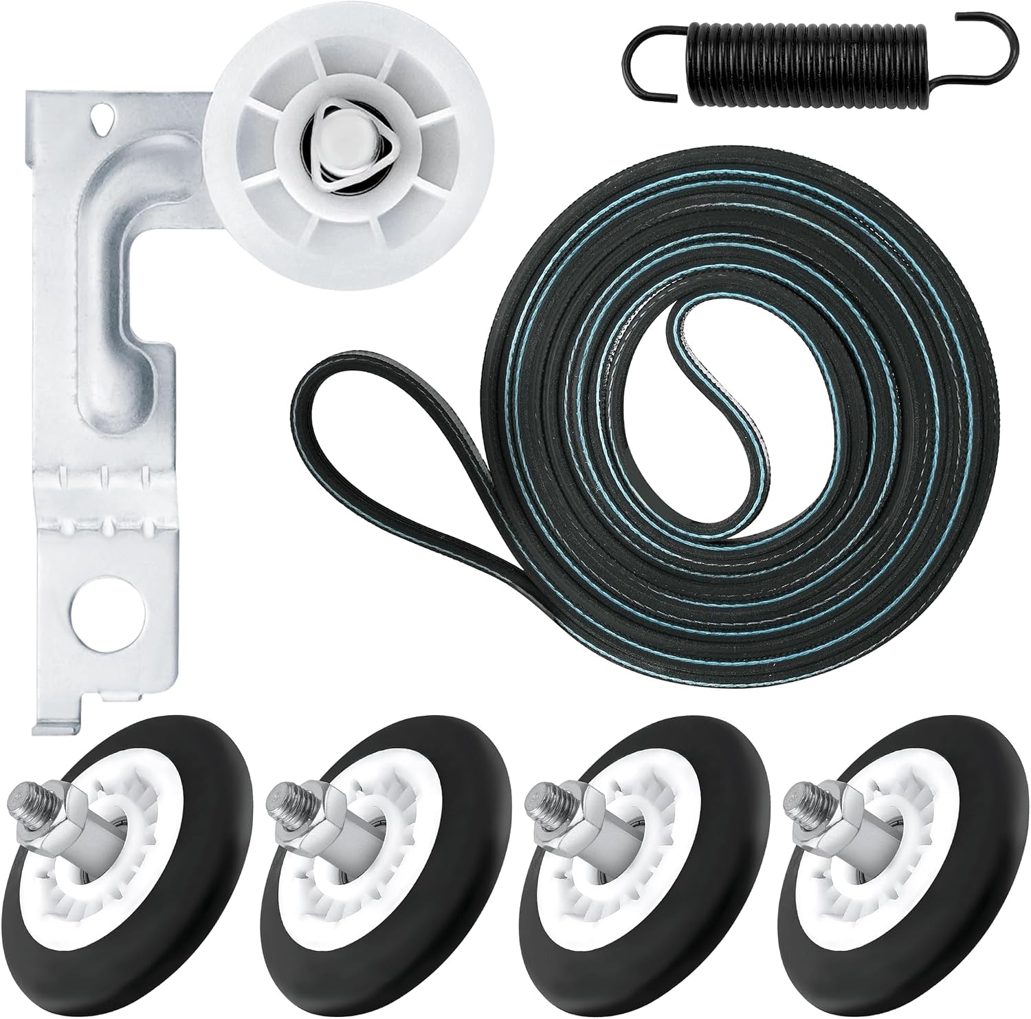 DLEX3370V DLEX3370W DLEX7600KE DLEX3001W DLEX3570V DLEX9000V Dryer Drum Roller Kit for LG, Includes 4581EL2002C Dryer Drum Roller 4400EL2001A Dryer Belt and 4561EL3002A Dryer Idler Pulley