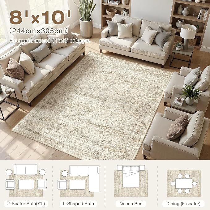Tapete Lavable para Sala 8x10 Beige/Marrón miniatura 7