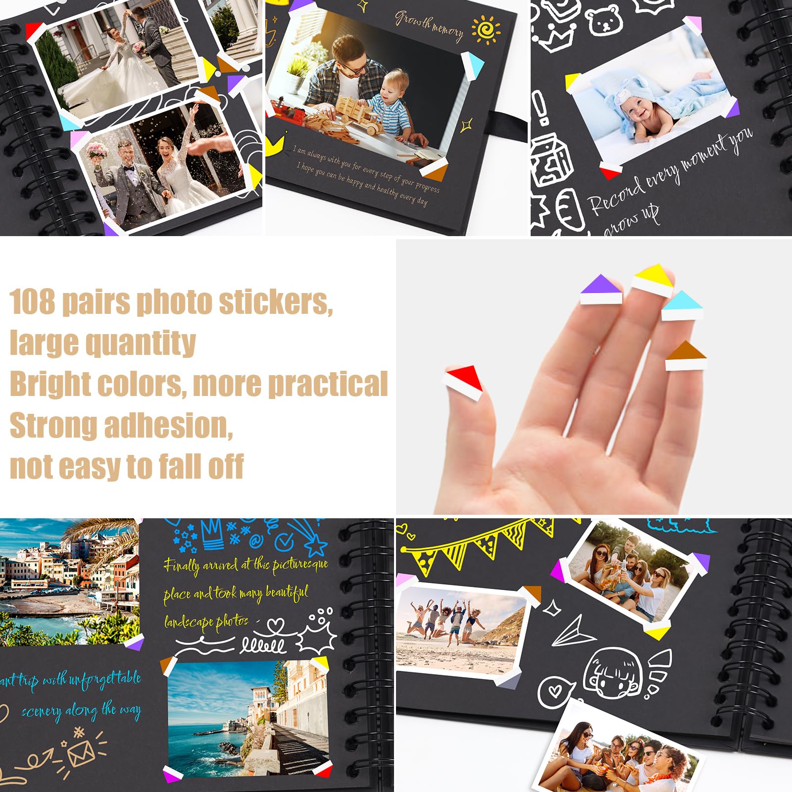 Album Fotos para Pegar y Escribir Scrapbook Cuaderno Hojas 215 * 150mm Album de Fotos DIY Scrapbooking Album Con Esquinas Adhesivas,para Cumpleaños Aniversario de Boda (Negro, 1 pieza - A5)