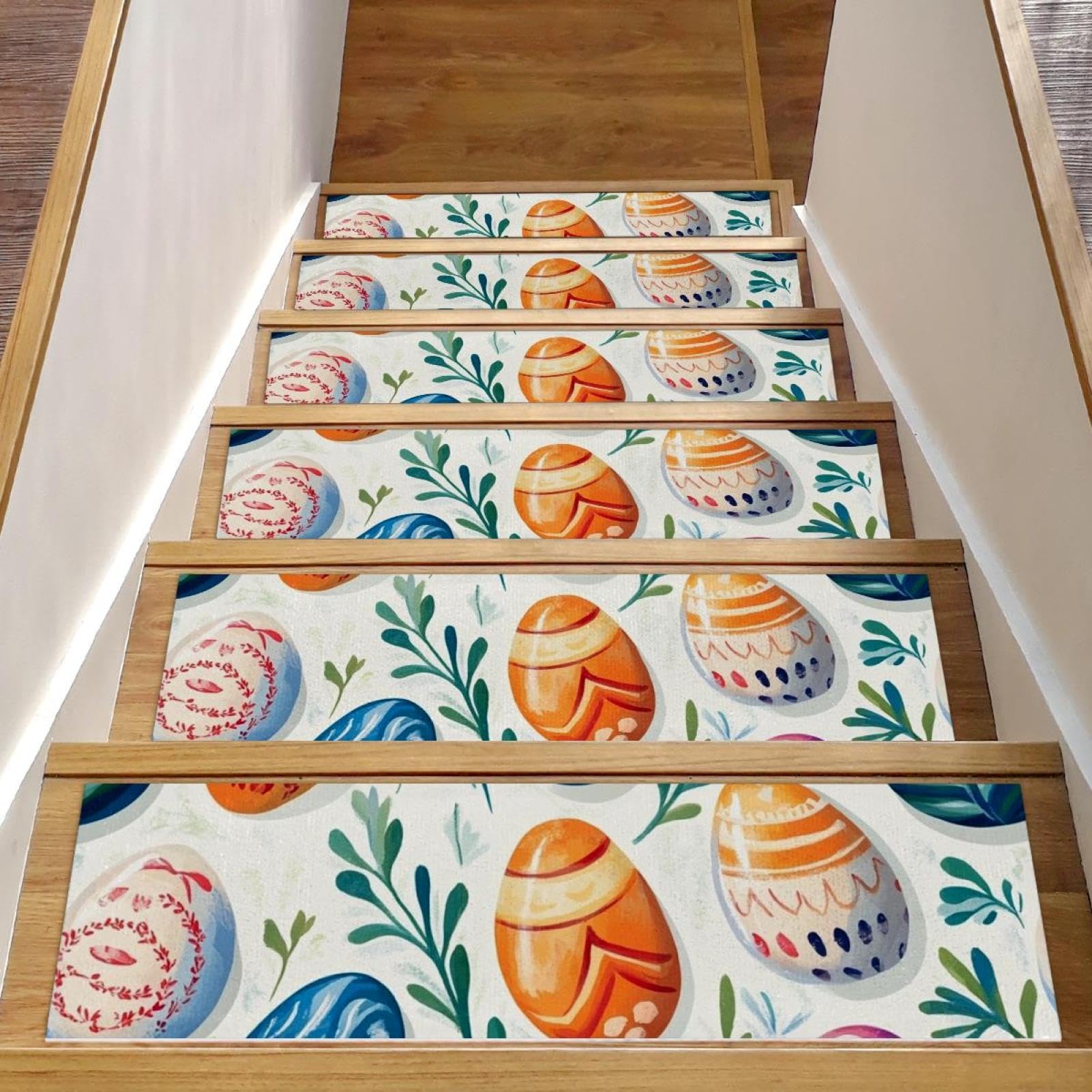 Alfombras para escaleras de madera con flores de Pascua, juego de peldaños antideslizantes