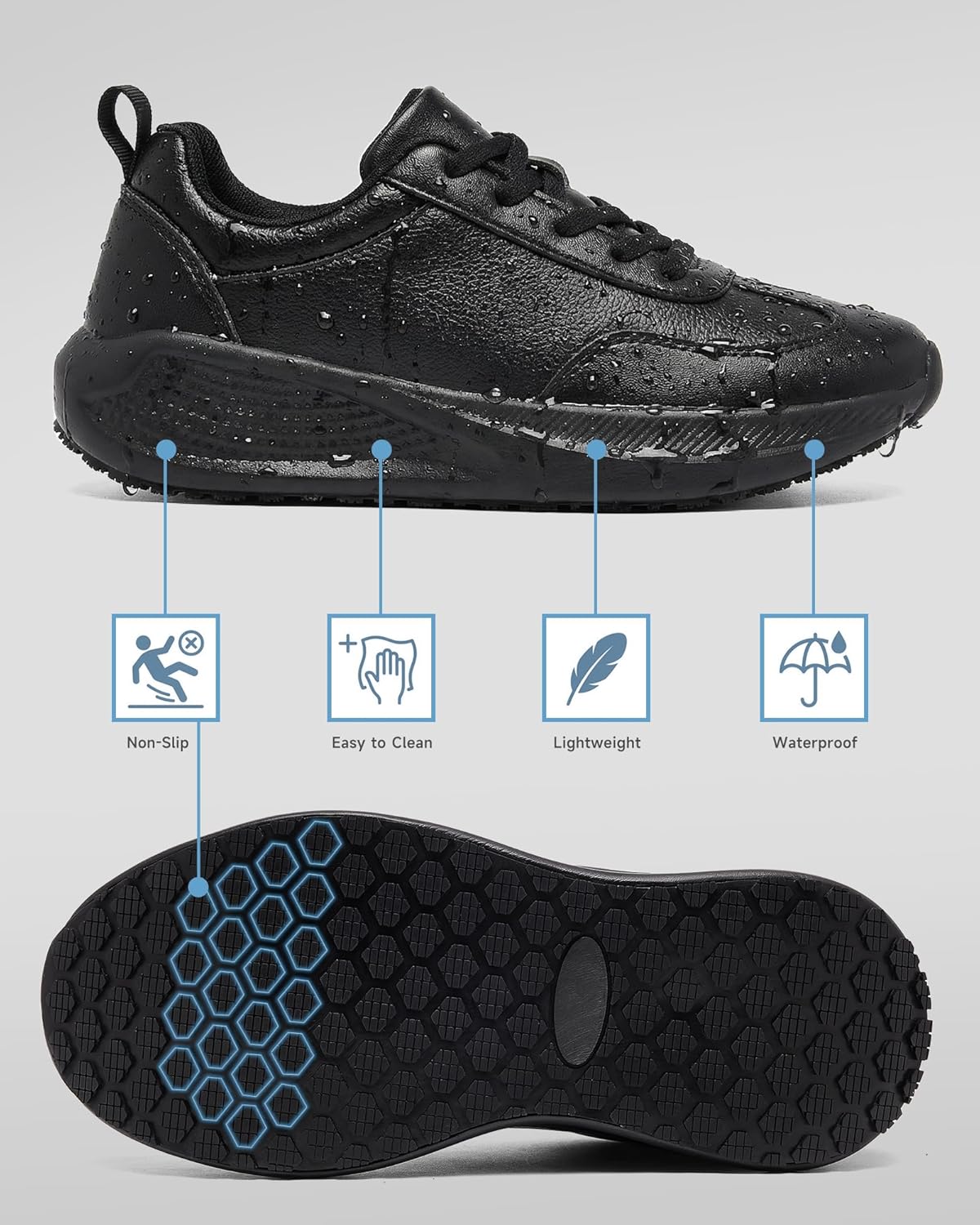 Non Slip Work Shoes for Women Black Food Service Slip Resistant Shoes Waterproof Kitchen Chef Walking Sneakers Nursing Standing All Day - Image 7