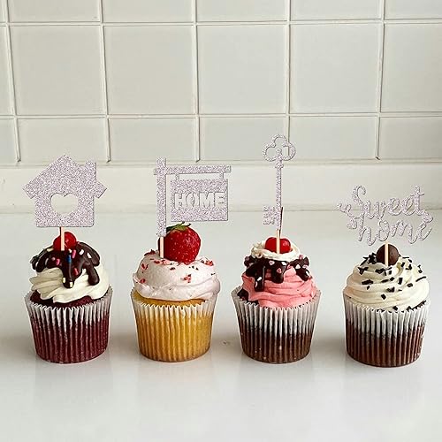 Miniatura 21 de 36 piezas de decoración para cupcakes con purpurina para inauguración de la casa, para bienvenida, nuevo hogar, fiesta, decoración de pasteles