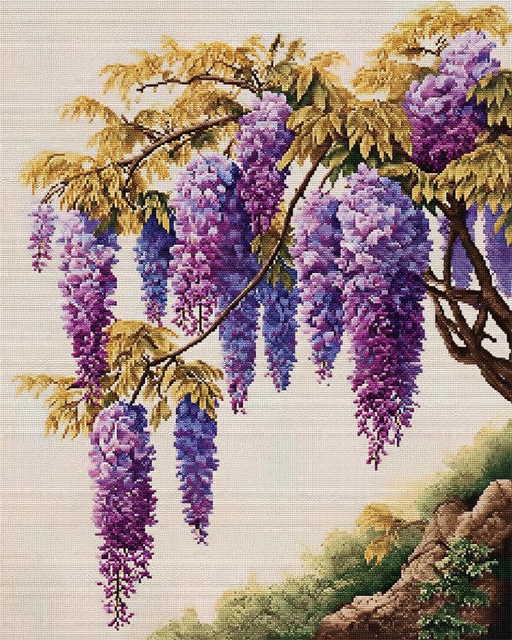 N.LANSHAN Fleurs DIY Création De Tapis Et Canvas Glycine À L'Aquarelle Kits De Crochets À Nouer Pour La Fabrication De Tapis,Avec Motifs Imprimés Colorés Et Broderie. 90x120cm
