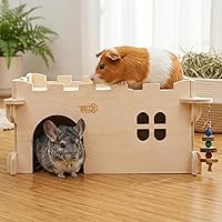 Vista 7 de Casa Castle Chinchilla, Refugio para Animales Pequeños para Chinchilla, Conejillo de Indias, Erizo o Rata, Cabaña de Madera Ventilada para Conejillo
