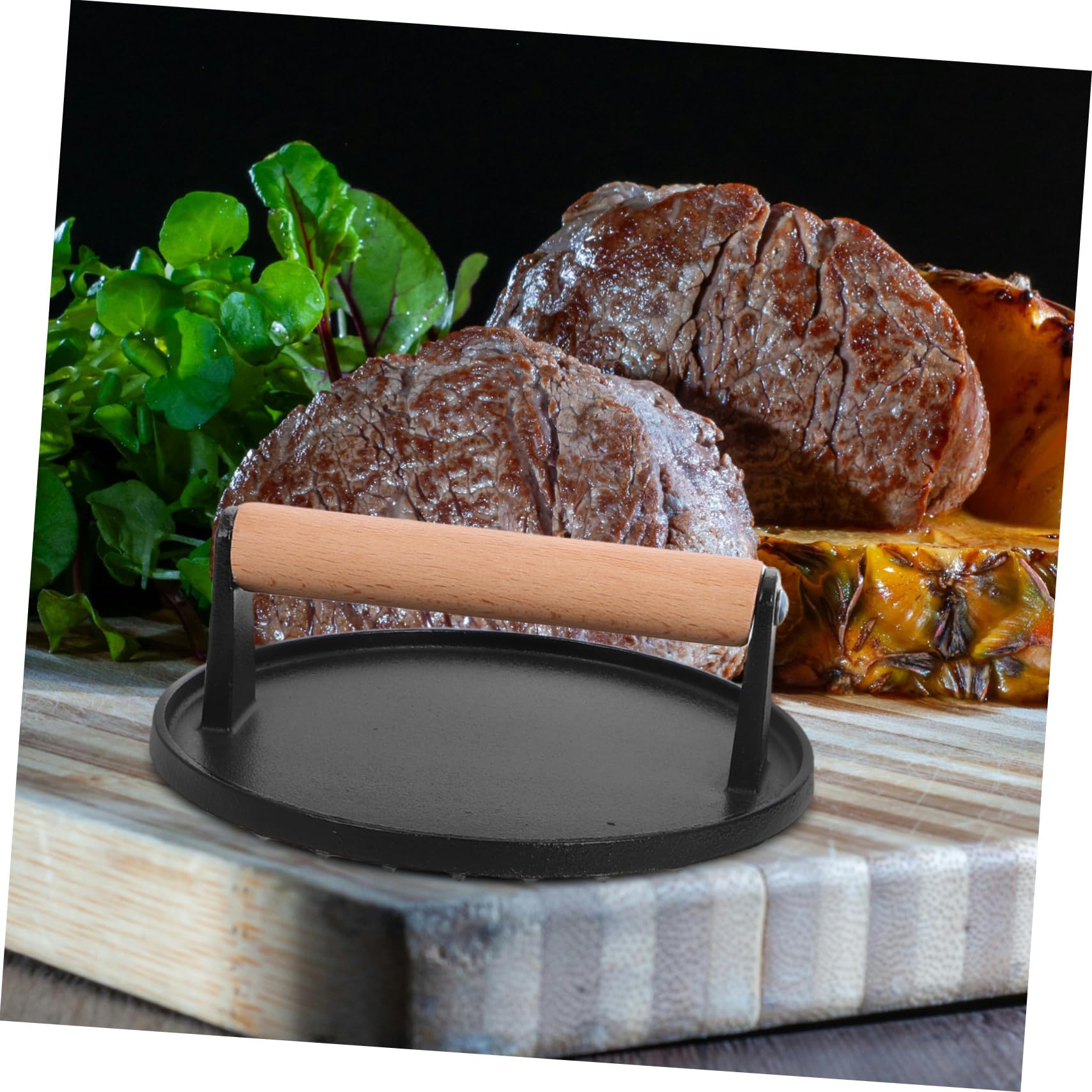 BESTYASH Prensa Diseño Rectangular para Madera Hamburguesas Hierro Fundido y 2 Piezas con Redondo, Agarre Cómodo para Cocina y Parrilla al Aire Libre