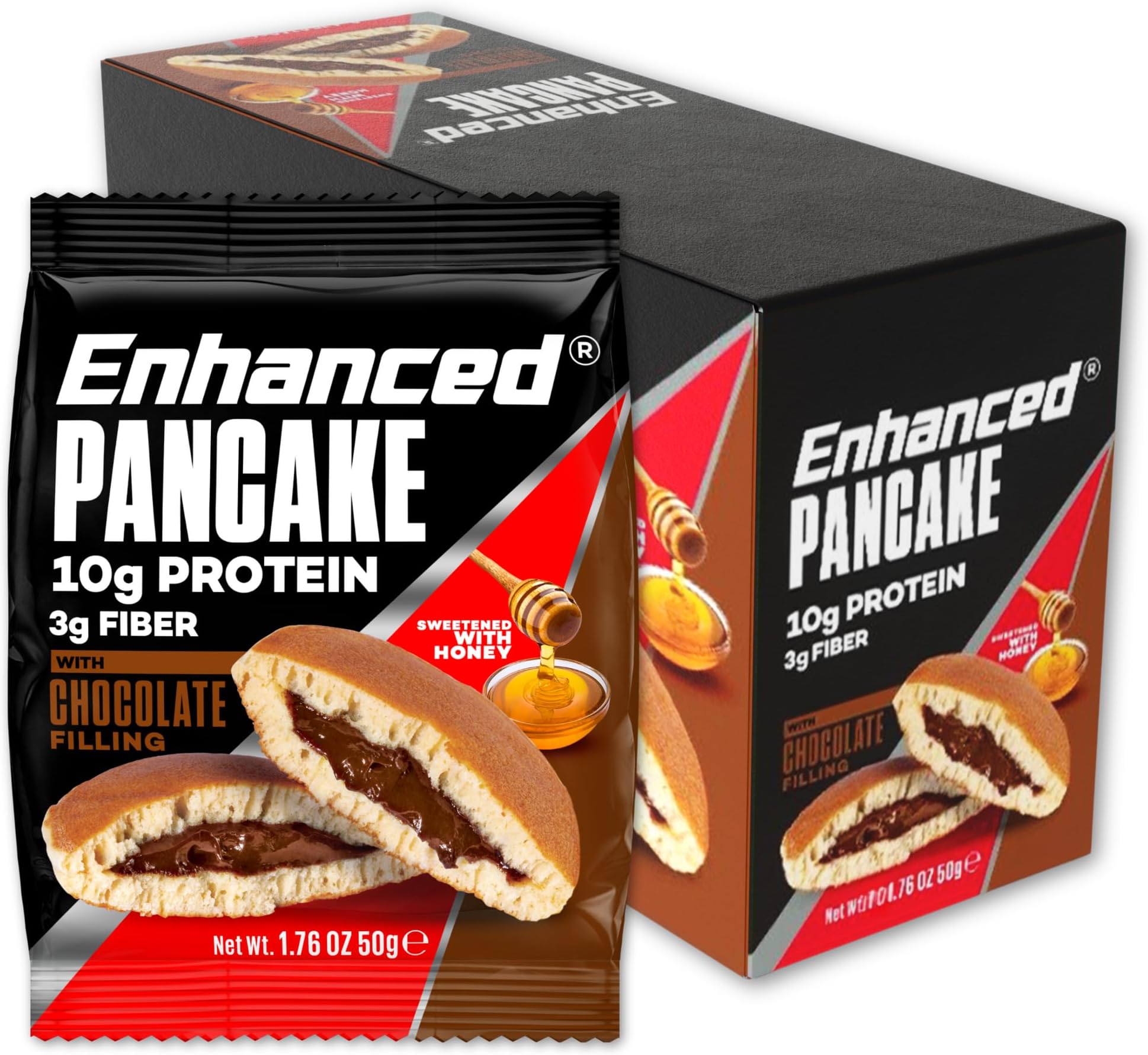 Enhanced Labs Protein Pancakes To Go - Chocolate (Pack of 10) - Low Carb, Low Sugar, Low Calorie, High Protein, Keto-Friendly - Ready To Eat Snack