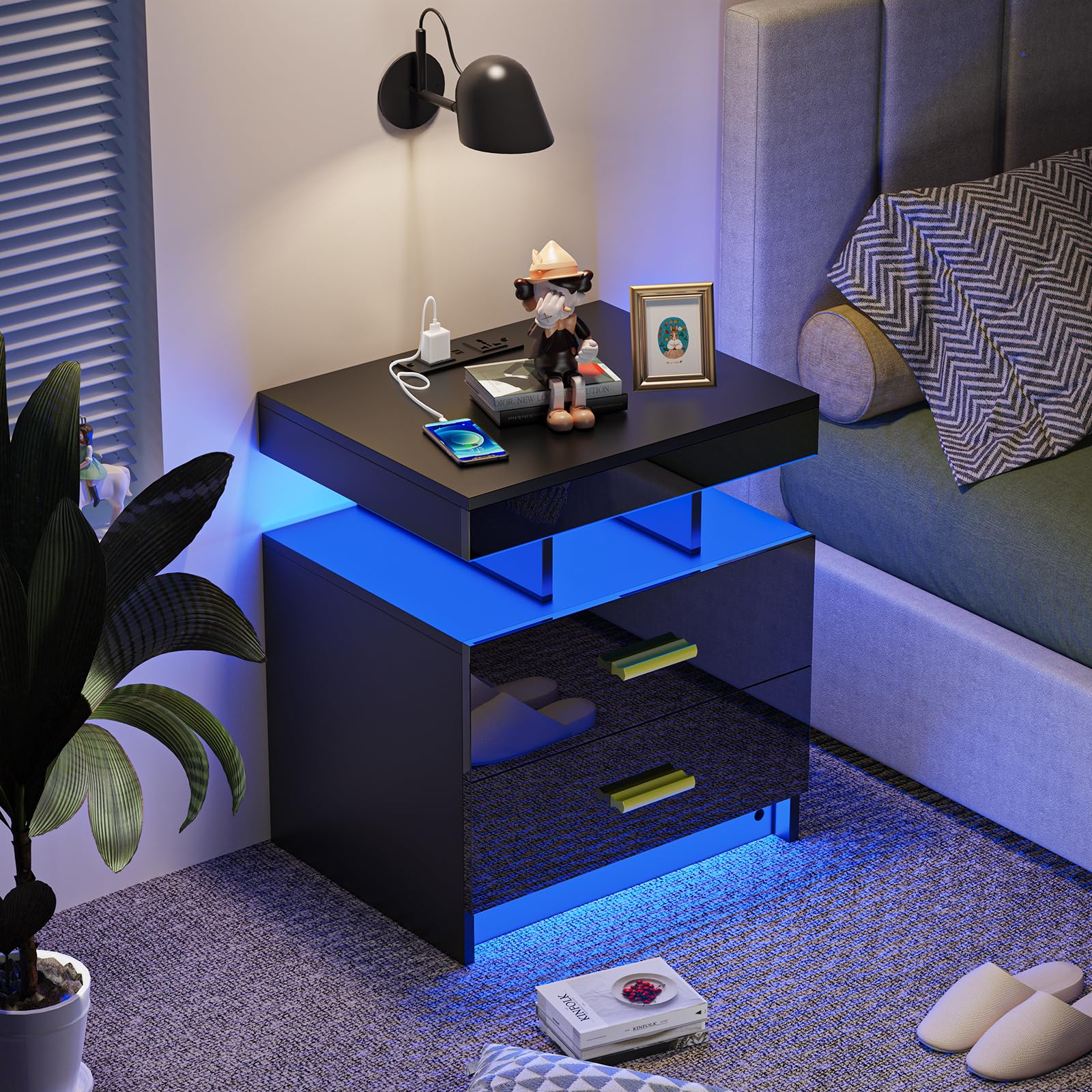 Lvhcmfohm Comodini Camera da Letto con LED, Comodino Cameretta Bianco, Cassettie