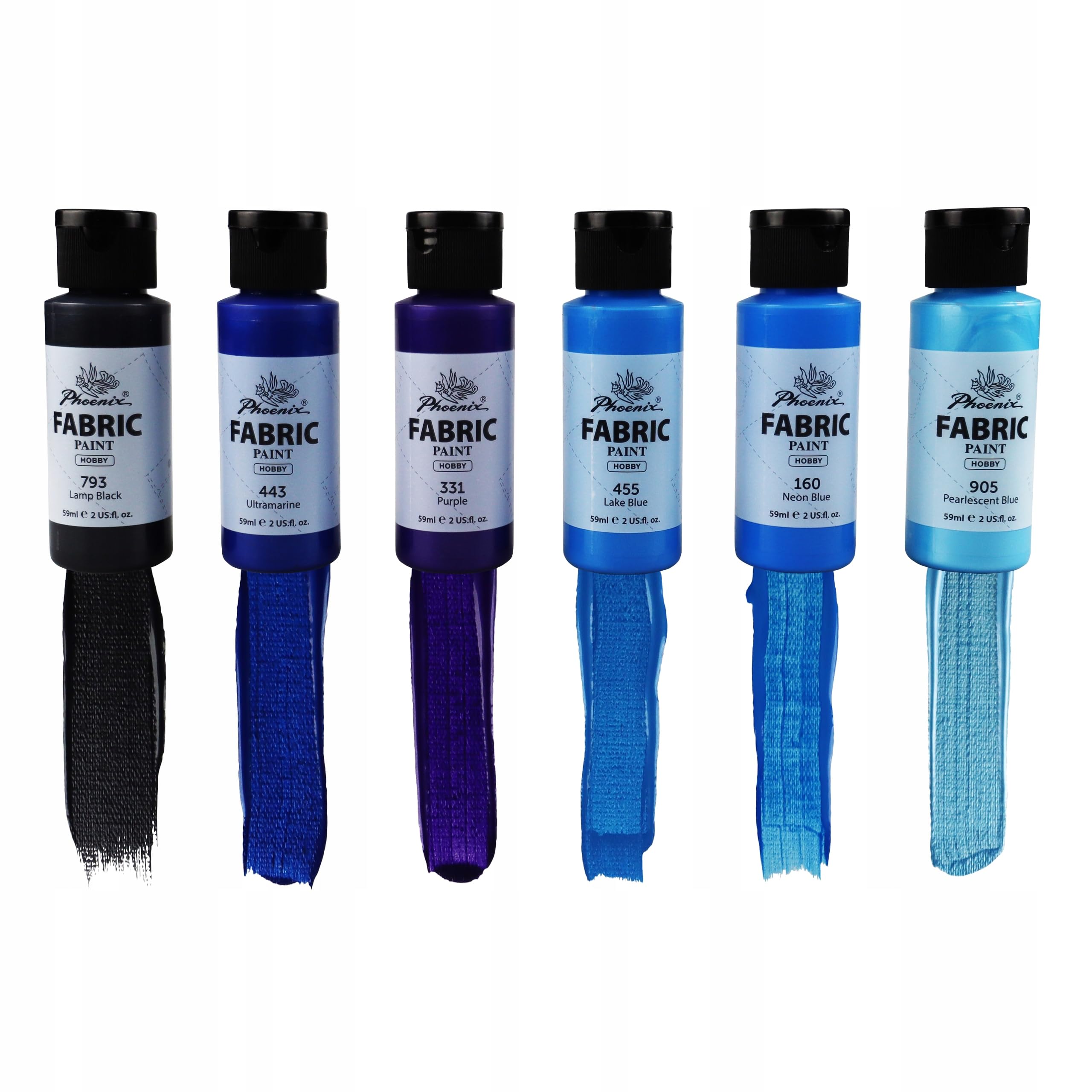 Phoenix Textilfarben Set 24x59 ml, Stofffarbe für helle & dunkle Stoffe (inkl. Neon, Metallic, Perlmutt), Waschfeste Farben für Kleidung, T-Shirts & DIY, Stoffmalfarben ohne Fixieren