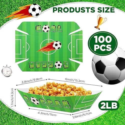 Miniatura 2 de 100 unidades de suministros de fiesta de fútbol de 2 libras, bandejas de papel para alimentos, bandejas desechables para servir nachos para perros