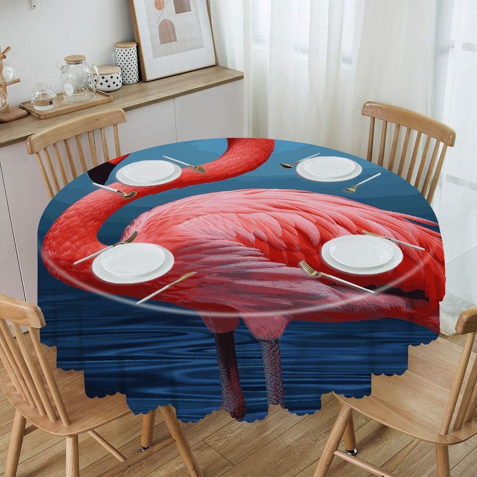 VstaDank Animal Flamingo Round Tablecloth 60 Inch Easy to Clean Circle Table Cover Thick Decorative Round Polyester Table Cloth for Dining Kitchen Party Farmhouse Outdoor