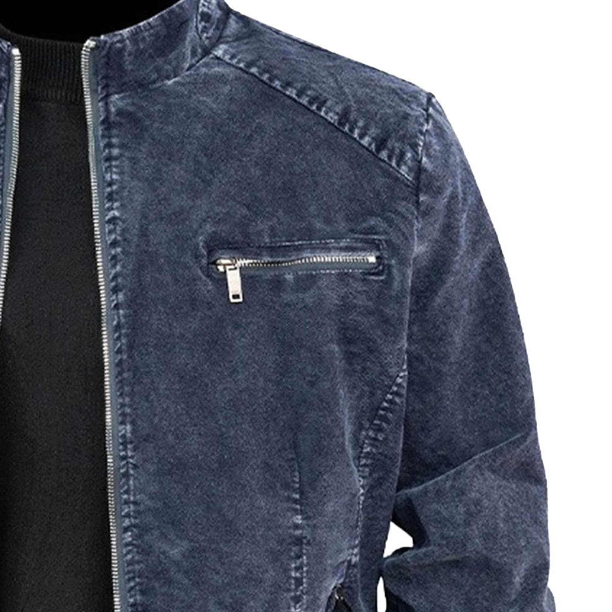 Męska kurtka dżinsowa ze stójką w trudnej sytuacji Moto Zipper Trucker
