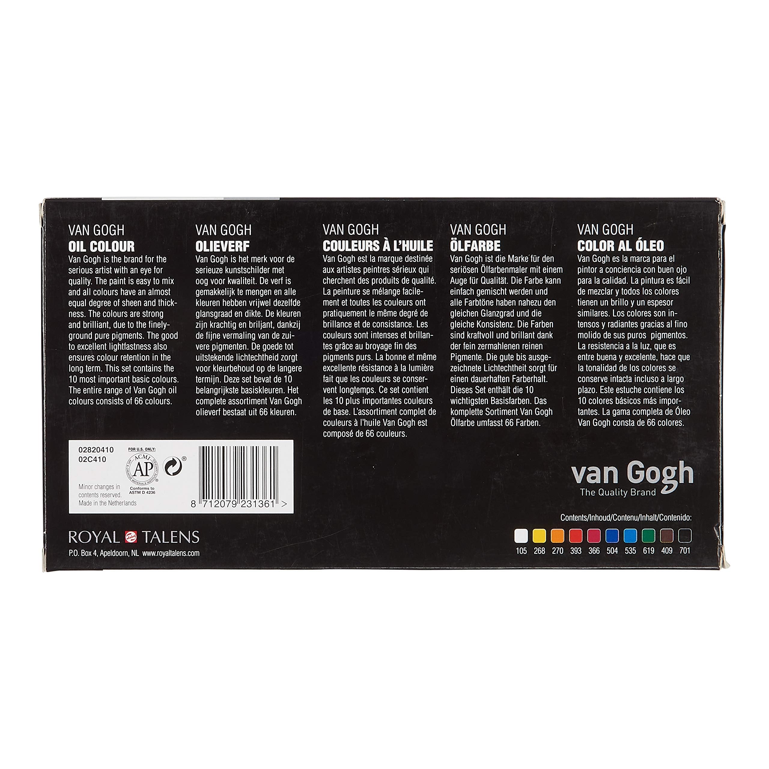 Vernice a olio Van Gogh, tubi da 10x20ml, set base