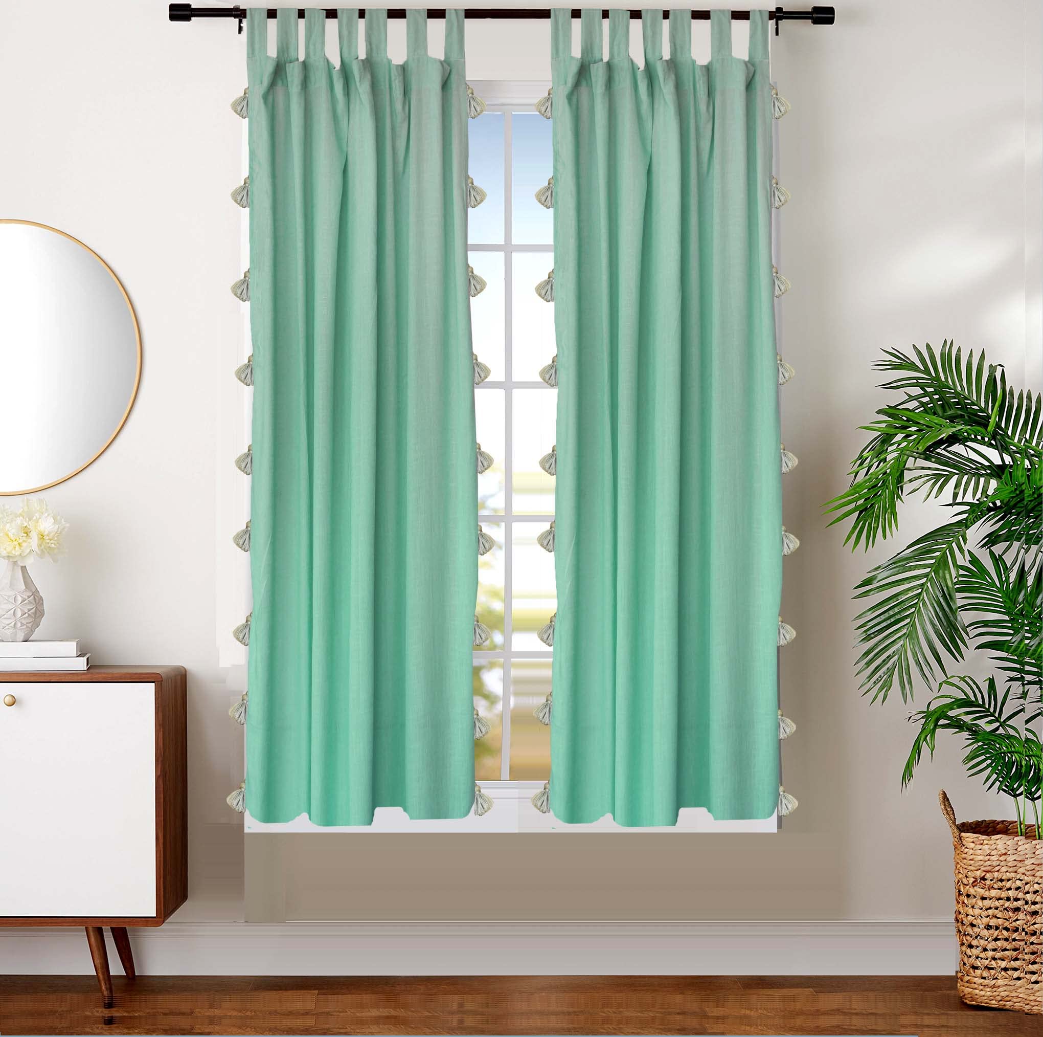 Dekor World 2 Piece Cotton Aqua Sheer Summer Fun Tassel Tab Top Curtain Set-110x150cm (4x5 Feet) Window Curtain-for Bedroom and Living Room (B09TP6ZQHK) Amazon Price History, Amazon Price Tracker