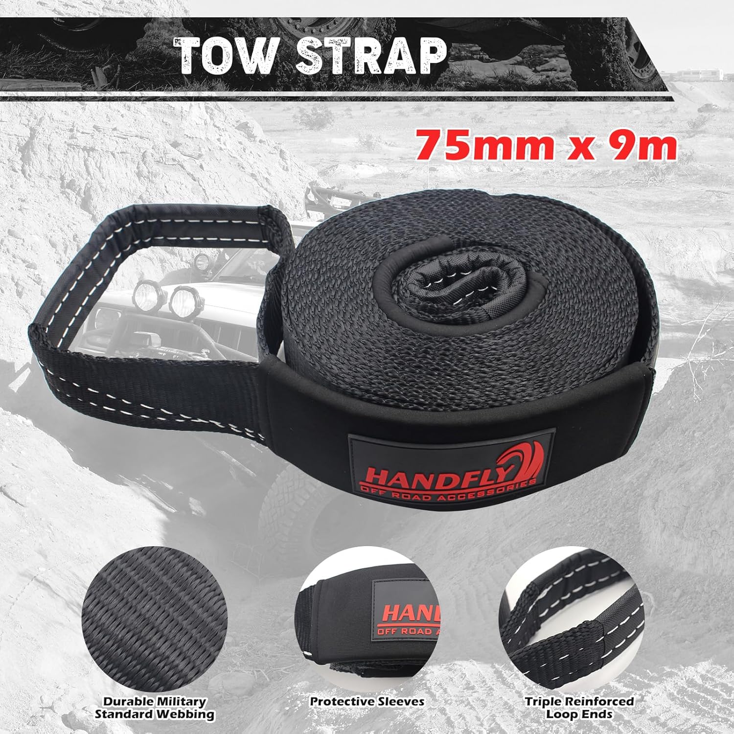 Offroad Recovery Kit, 3" x 30 ft Tow Recovery Strap, 1pcs 8T Heavy Duty Snatch Block Pulley, 2pcs 3/4" D-Ring Shackles with Storage Bag for Truck Jeep SUV ATV