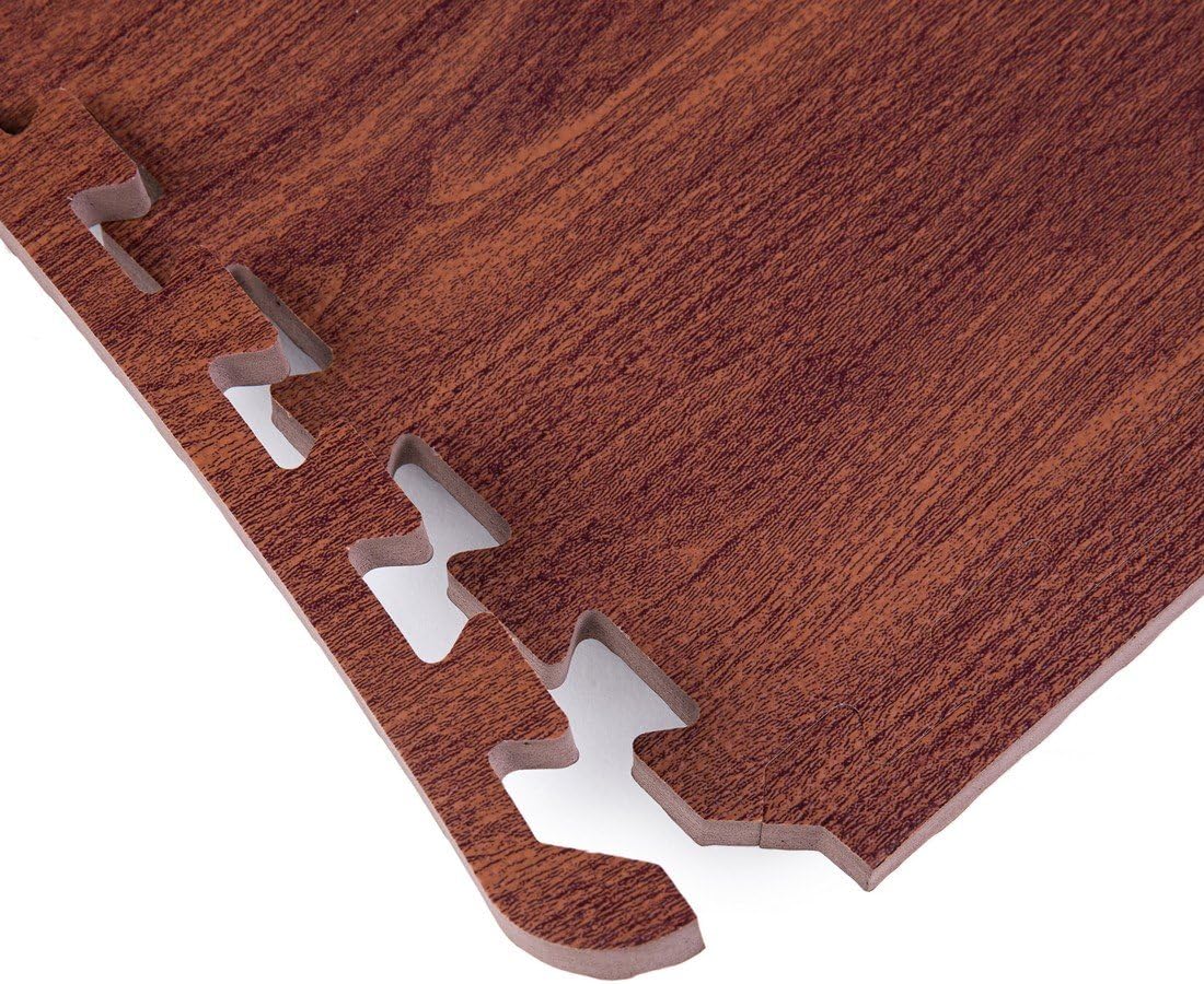 SUPERJARE 16 Tiles Eva Foam Interlocking Tiles Protective Flooring Mat with Borders Dark Wood Grain