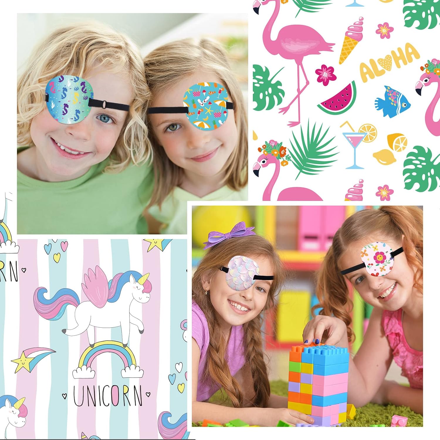 12 Pcs Eye Patches for Kids Adjustable Single Eyepatch Reusable Cute Soft Girl Boy Eye Patch with Elastic Strap Cotton Colorful and Fun Designs for Left or Right Eyepatch, Various Patterns