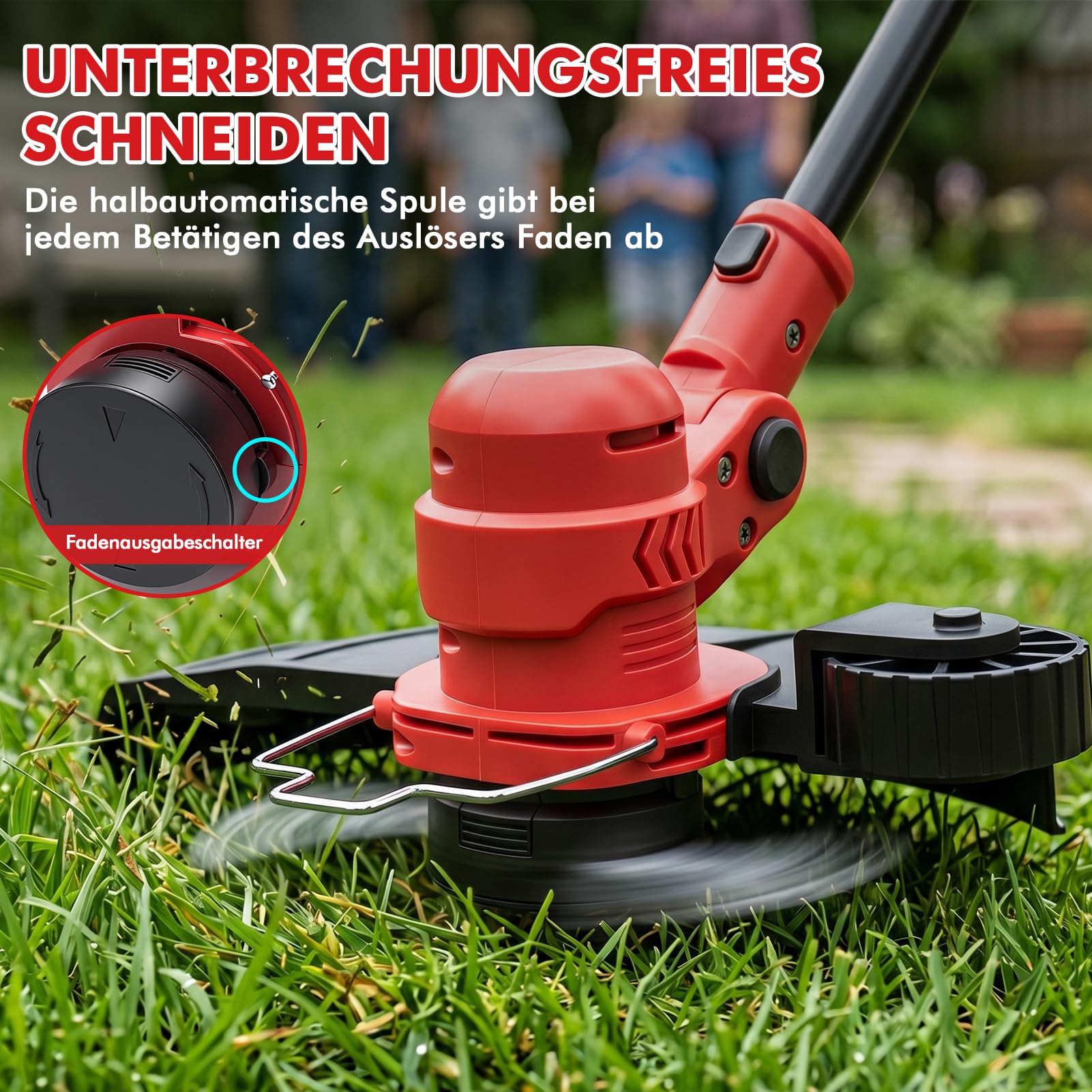 Akku Rasentrimmer Mit Akku Und Ladegerät, 2-In-1 Elektro Rasentrimmer & Kantenschneider Mit 300mm Schnittbreite, Teleskop Fadentrimmer Freischneider Mit 4 Fadenspulen FüR Rasen, Garten Unkraut