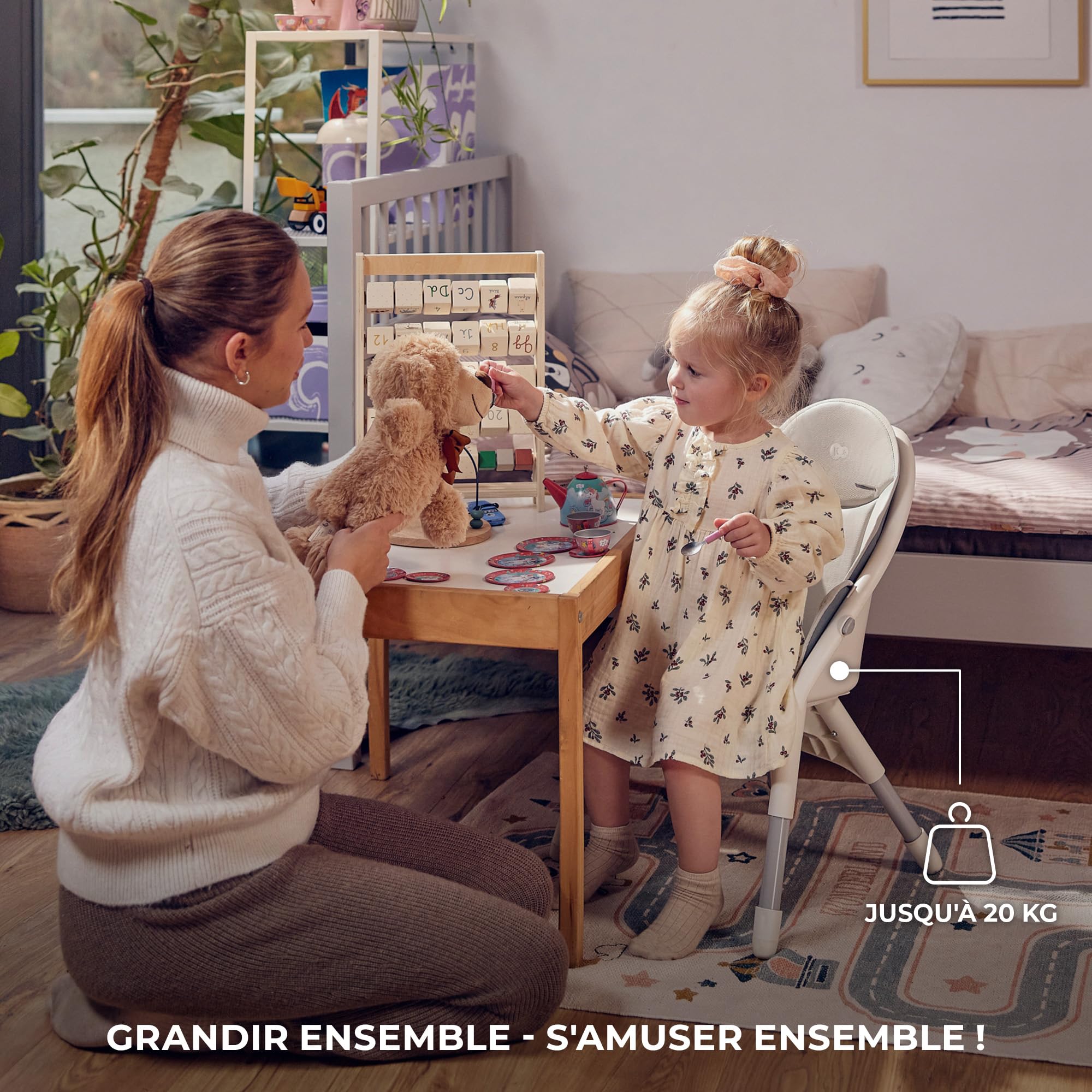 Kinderkraft DINNLY Chaise Haute Bébé Évolutive Réglable avec Plateau Gris Clair 20kg