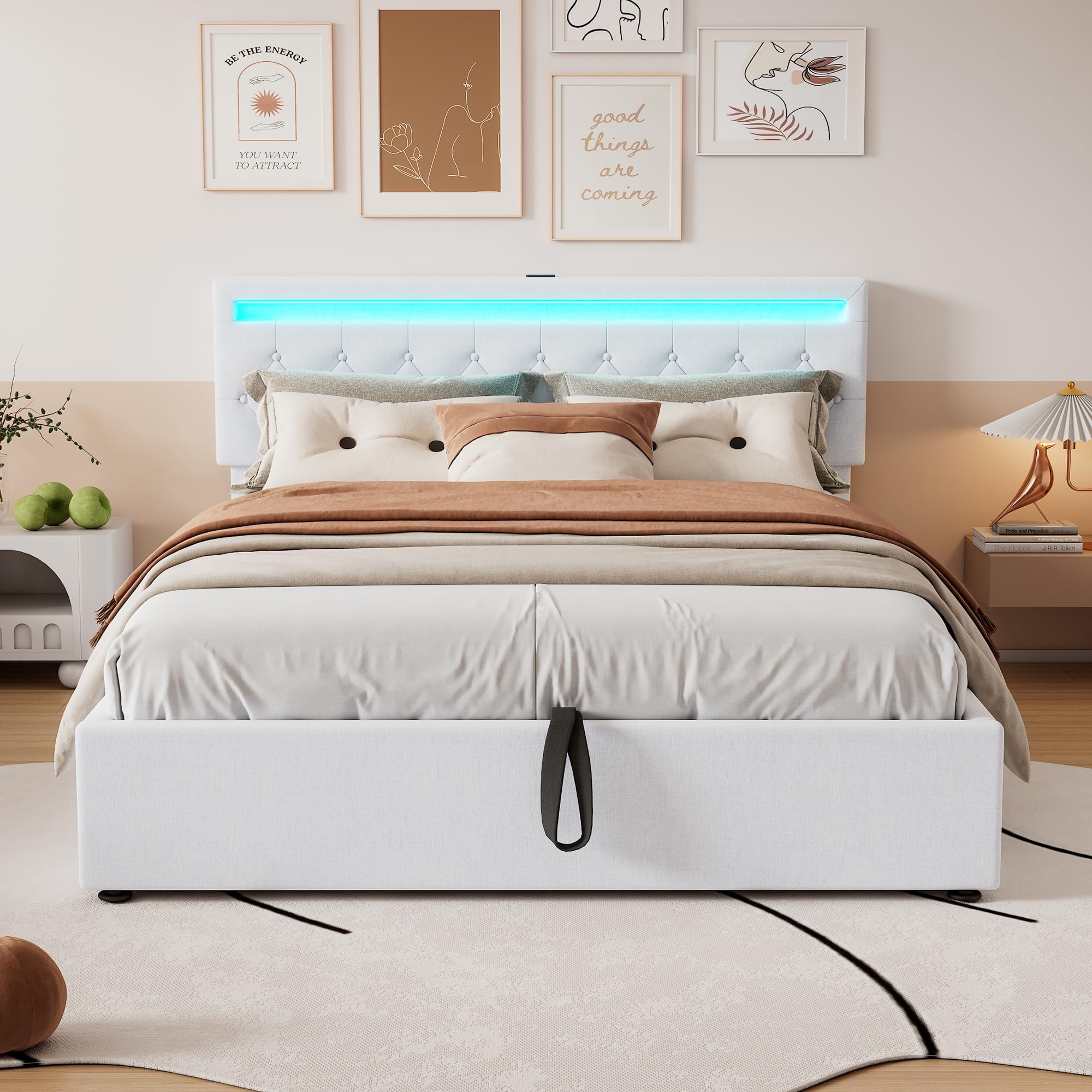 Letto contenitore matrimoniale con presa USB e presa di tipo C, lettomatrimoniale 160 x 200 cm con luce d'atmosfera sul letto, lettoidraulico,letto una piazza e mezza con base a doghe