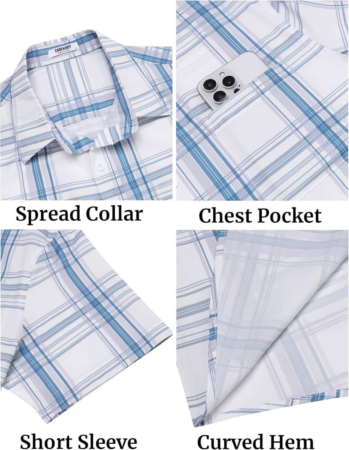 COOFANDY Mens Plaid Short Sleeve Button Down Shirts Regular Fit Casual Dress Shirts with Pocket - Image 5