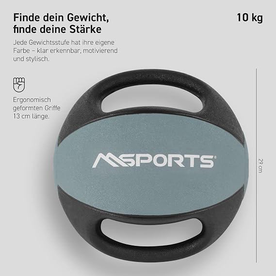 MSports Premium Medicine Ball with Handles 1 - 10 kg - Professional Studio Quality Gymnastic Balls