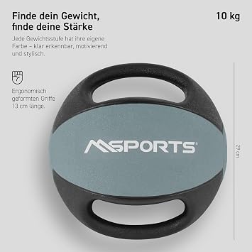 MSports Premium Medicine Ball with Handles 1 - 10 kg - Professional Studio Quality Gymnastic Balls