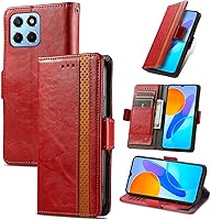 Vista 87 de Funda para Honor X7, Funda para Honor Play 30+ Plus Funda de piel sintética con ranuras para tarjetas Funda con soporte abatible Rojo