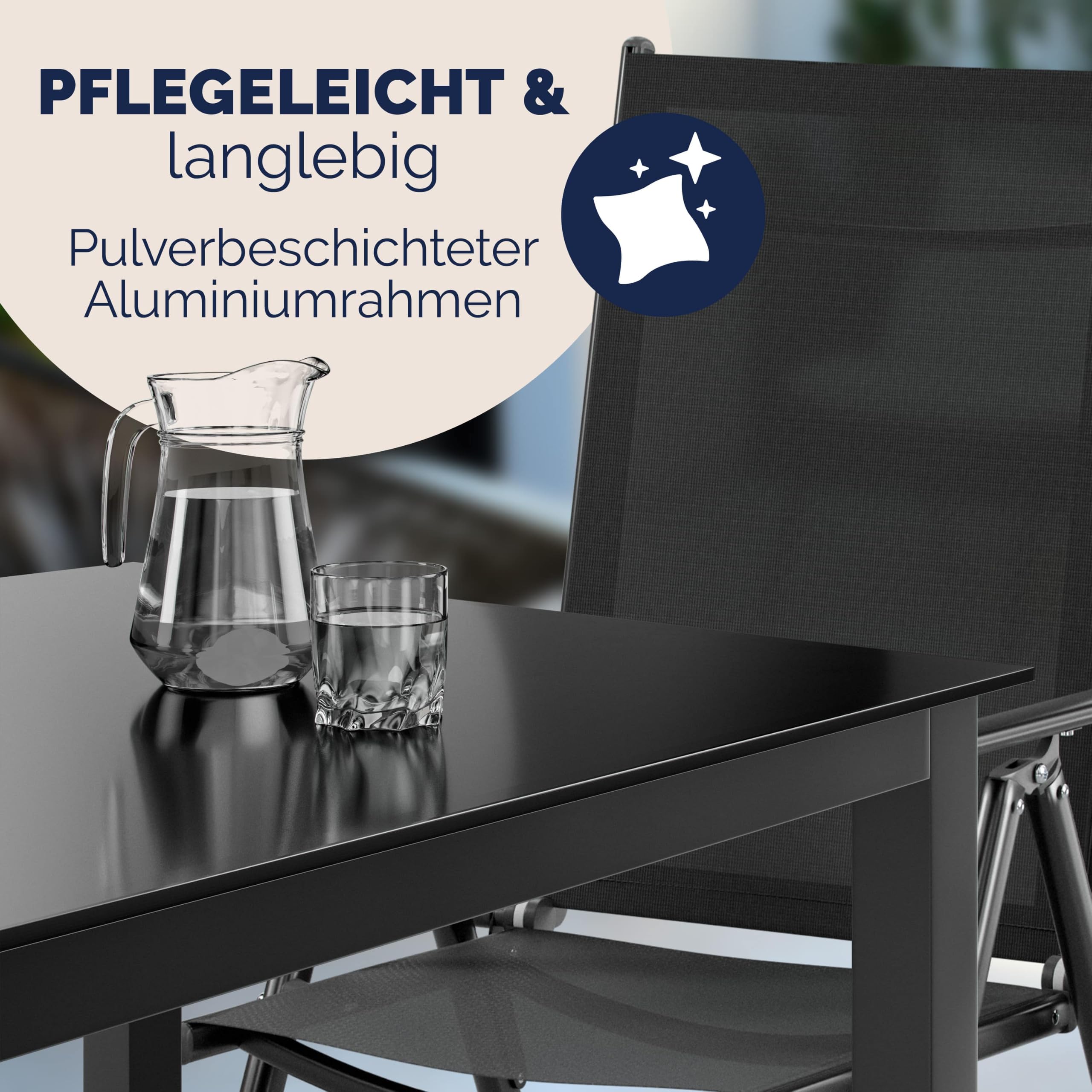 Casaria® Gartenmöbel Set 4 Stühle mit Tisch 90x90cm Aluminium Sicherheitsglas Wetterfest Klappbar Modern Terrasse Balkon Möbel Sitzgruppe Garnitur Bern