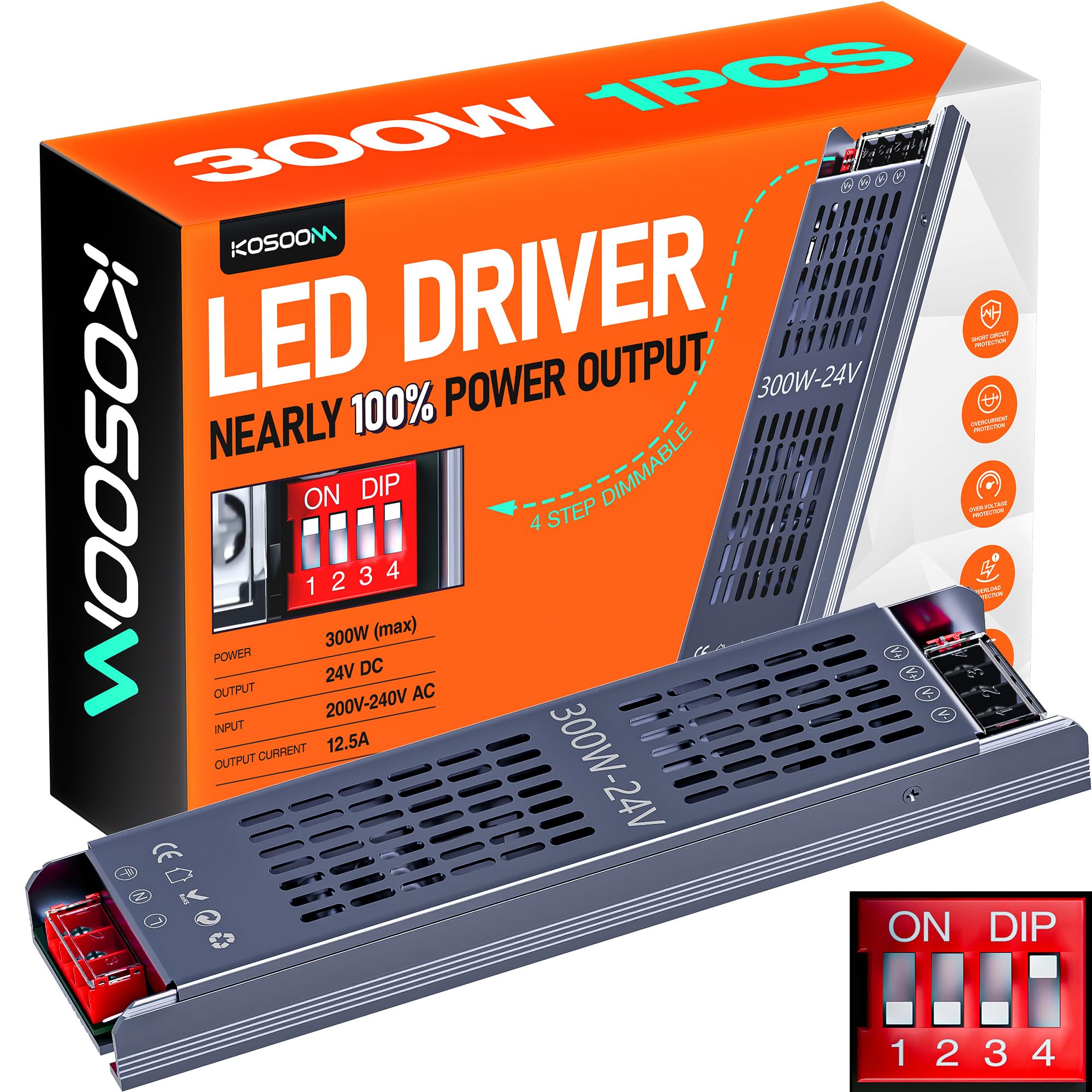 LED Transformer 24V DC 300W 12.5A 1PCS Alimentatore stabilizzato switching Trasformatore 220v AC Striscia slim faretti Driver alimentatori Dimmerabile trasformatori Strisce trafo Luci Power Supply