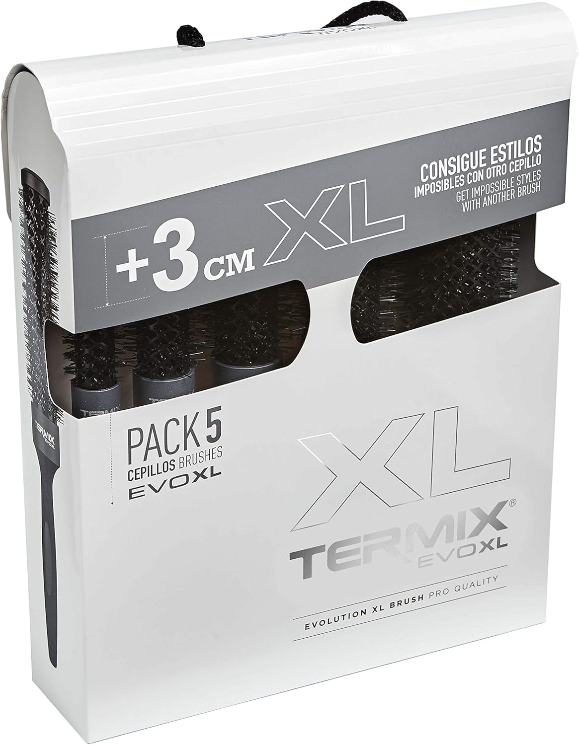  Termix Evolution XL - Pack de 5 cepillos de pelo térmicos redondos. 3 cm más largo. Reduce el tiempo del secado gracias a sus fibras ionizadas y su tubo anti-adherente 