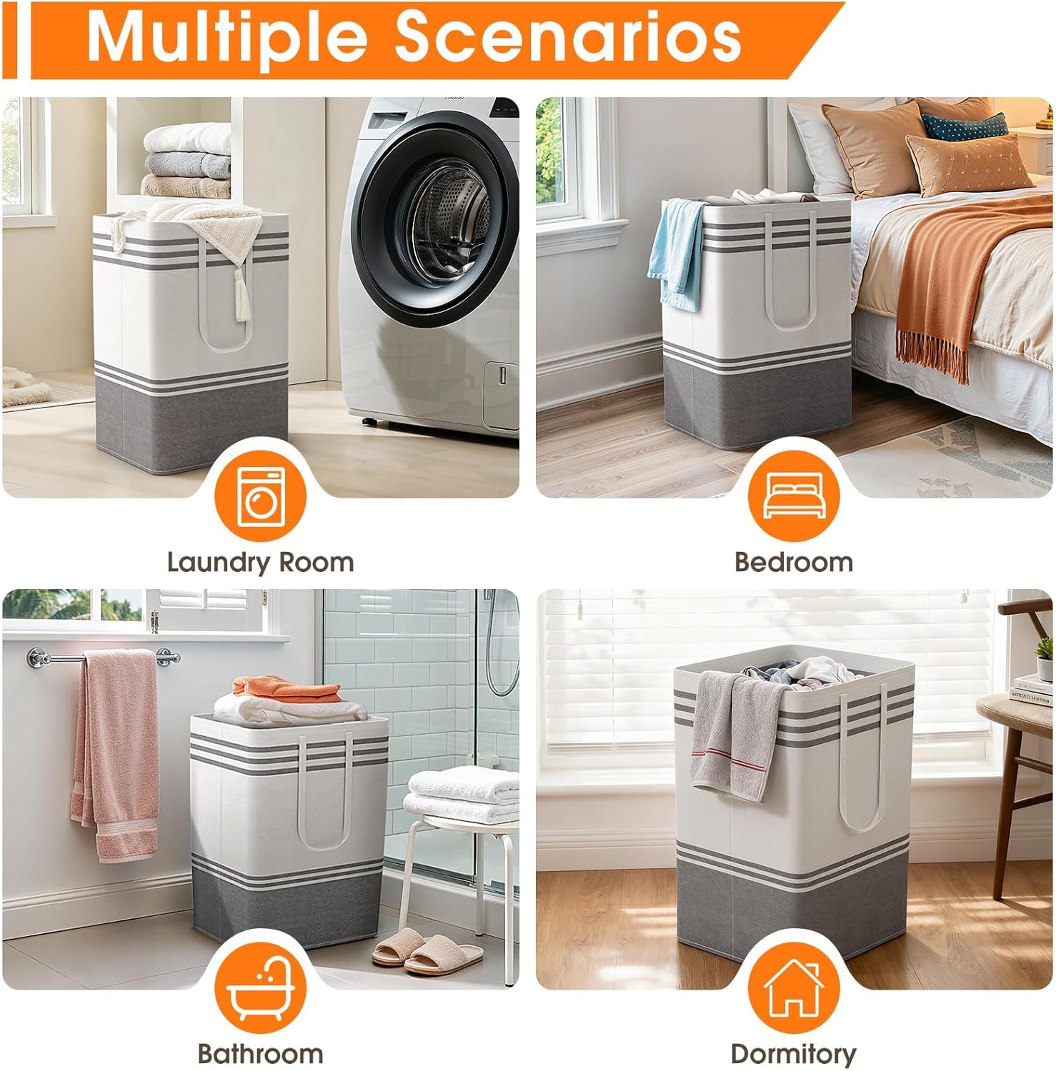 2 Pack Large Laundry Baskets, Laundry Hampers, Freestanding Waterproof Collapsible Clothes Bags with Reinforced Handles - Foldable Dirty Clothes Basket for Dorm, Bathroom, Room (Grey/75L)