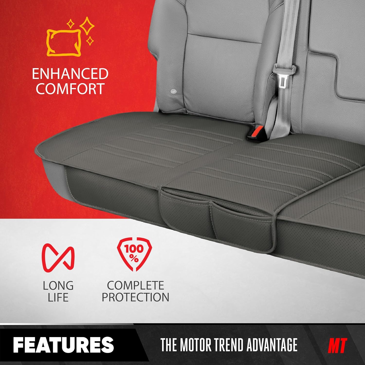 Motor Trend Car Seat Covers for Front & Rear Full Set - Nappa Leather Seat Protectors for Cars, Trucks & SUVs - Gray Automotive Seat Covers with Storage Pockets - Durable Bottom Cushion Protection