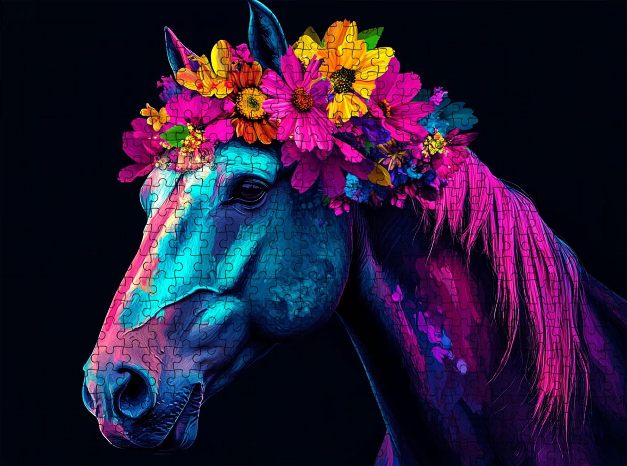 cavallo fiore-2 Puzzle 4000 Pezzi per Adulti, Puzzle in Legno - Collezione Classica con Poster Incluso - Sfida di Concentrazione e Passatempo Antistress, Gioco per Famiglia, 141 x 87 cm f0-659