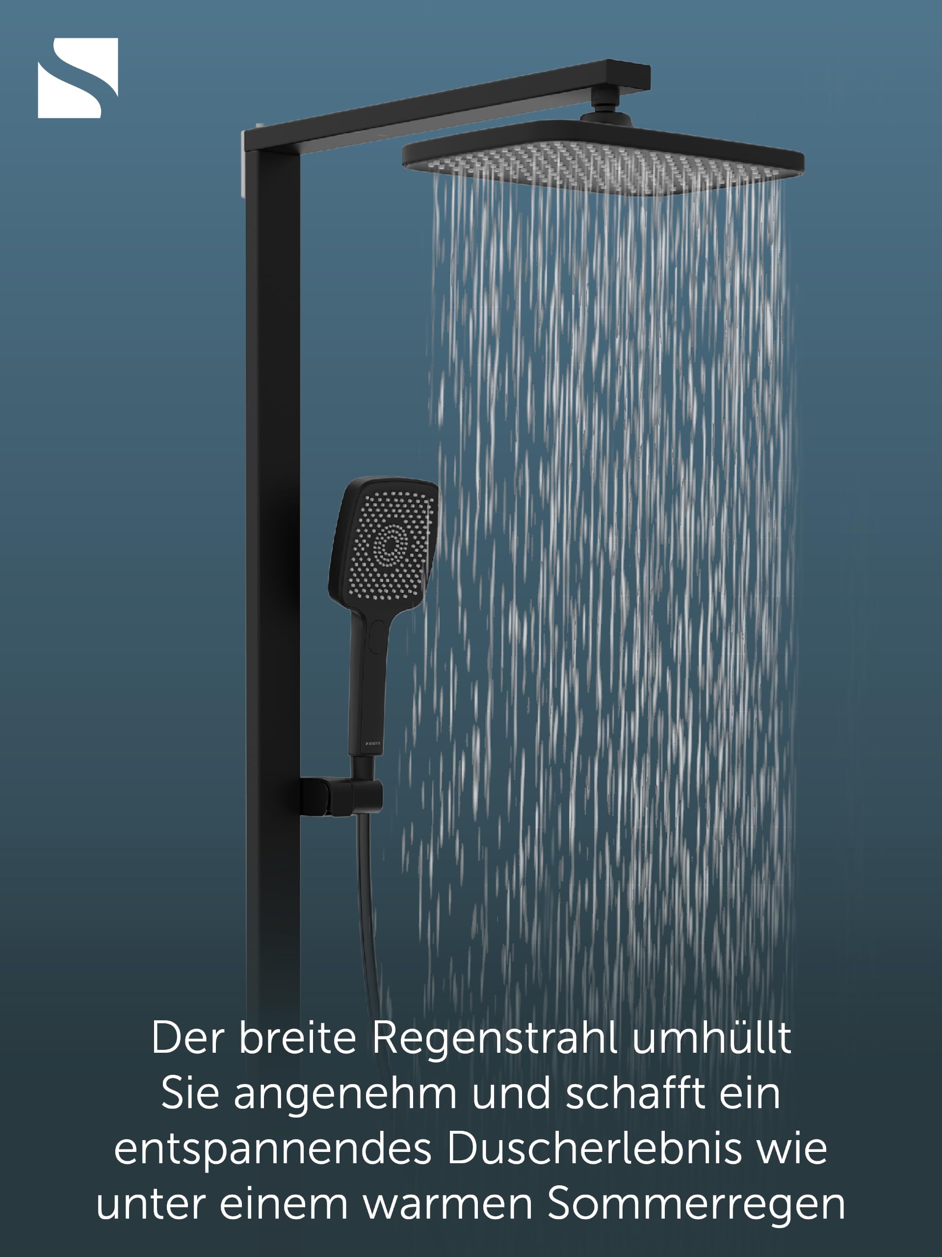 Schütte HAWAII Duschsystem mit Thermostat und Glasablage, Duschset mit 30x20cm Kopfbrause, Regendusche mit Wandhalterung und Duschkopf, Duschpaneel Duschsäule, Schwarz