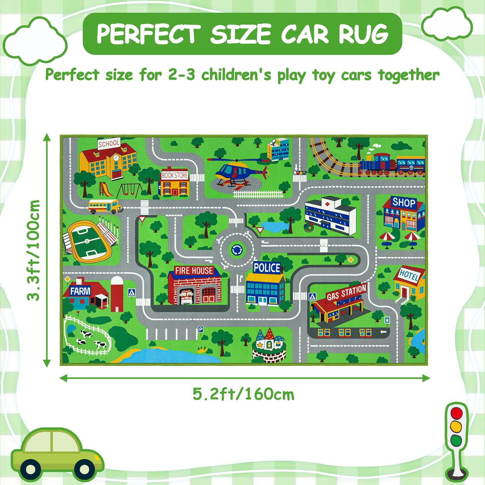 Capslpad Alfombra infantil de juego para niños de ciudad, 160 x 100 cm, antideslizante, lavable a máquina, pelo corto, alfombra de juegos educativa, para habitación de niños, sala de juegos,
