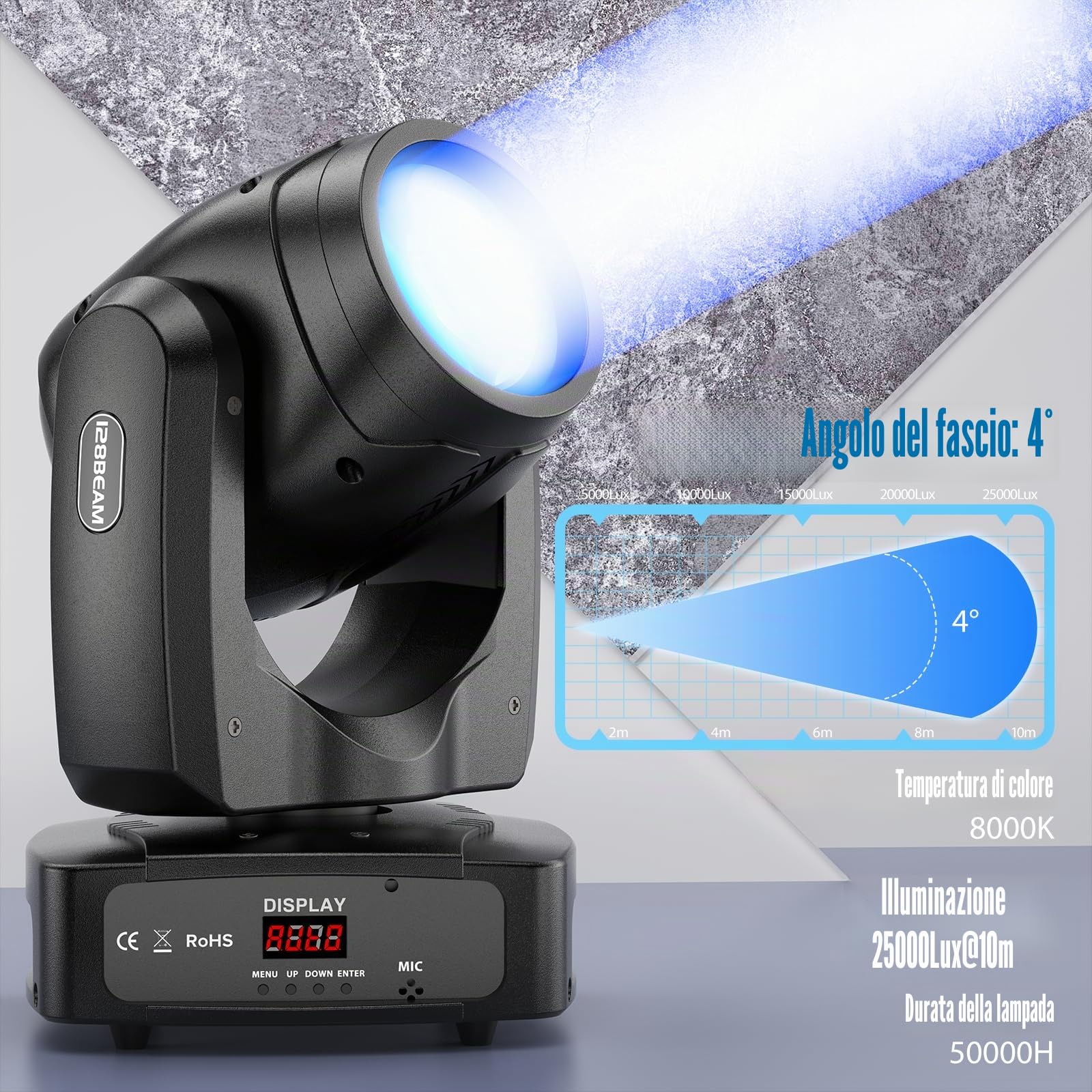 2 unità 150W Teste Mobili LED Luce da Discoteca Luci Palco RGBW con Prisma Effetto per Feste, Natale, Halloween, Spettacoli, Bar, Club