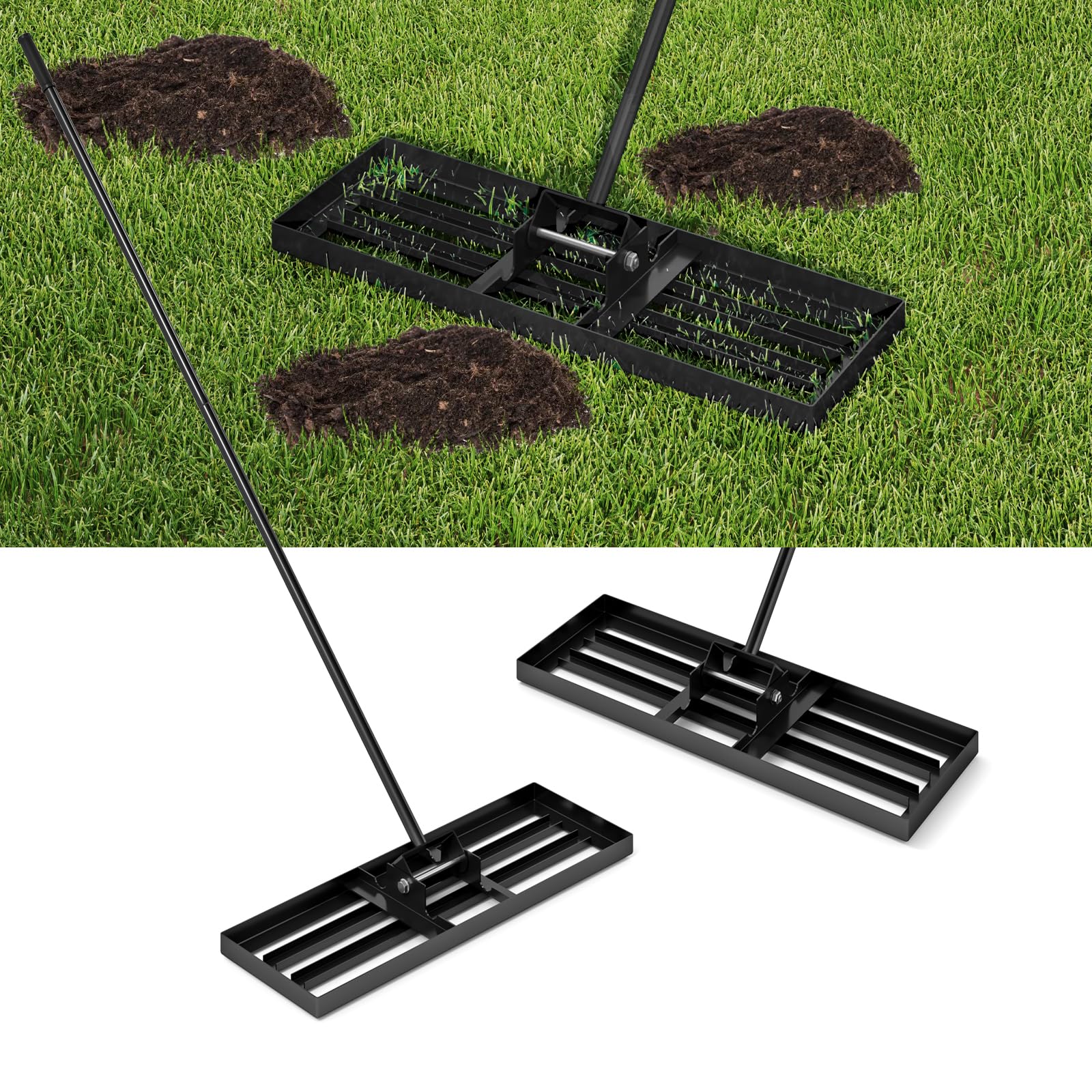 COSTWAY Rastrello Livellatore per Prato, Attrezzo per la Livellatura del Prato con Manico Ergonomico, Livellatrice per Giardino, Cortile, Campo da Golf, Fattoria e Pascolo (Nero 75 x 25 cm)