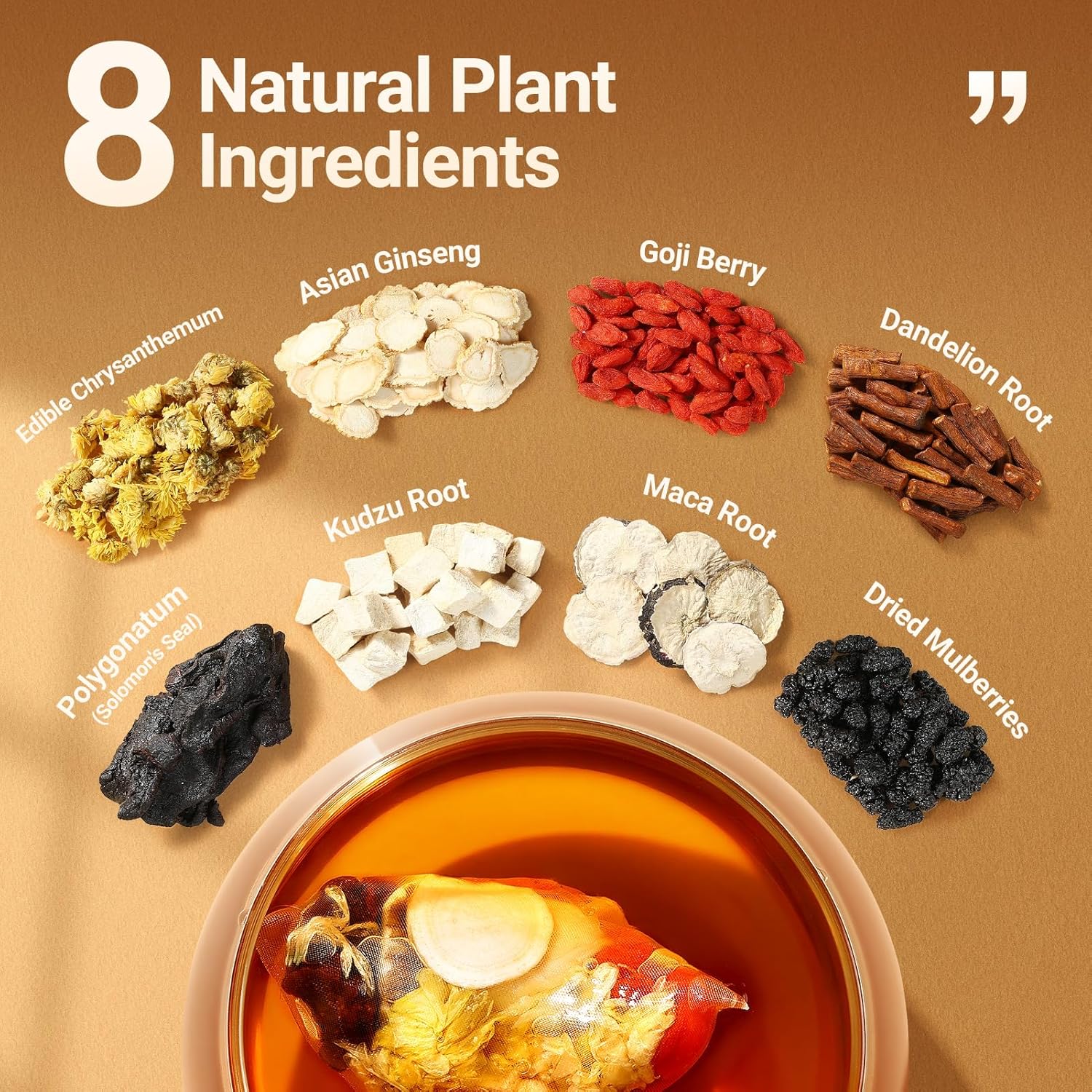 Ginseng Five Treasures Tea - 30 Bags, Caffeine-Free, Pure Herbal Blend with 8 Traditional Chinese Herbs Kidney Tea, Gentle Energy & Focus for Men and Women - Image 6