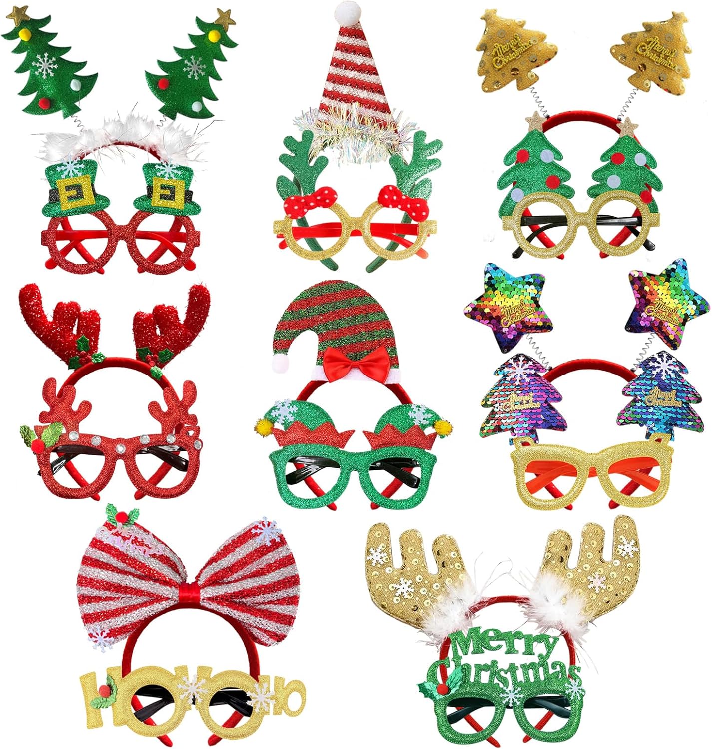 Christmas Headbands and Glasses Frame Set for Adults/Kids