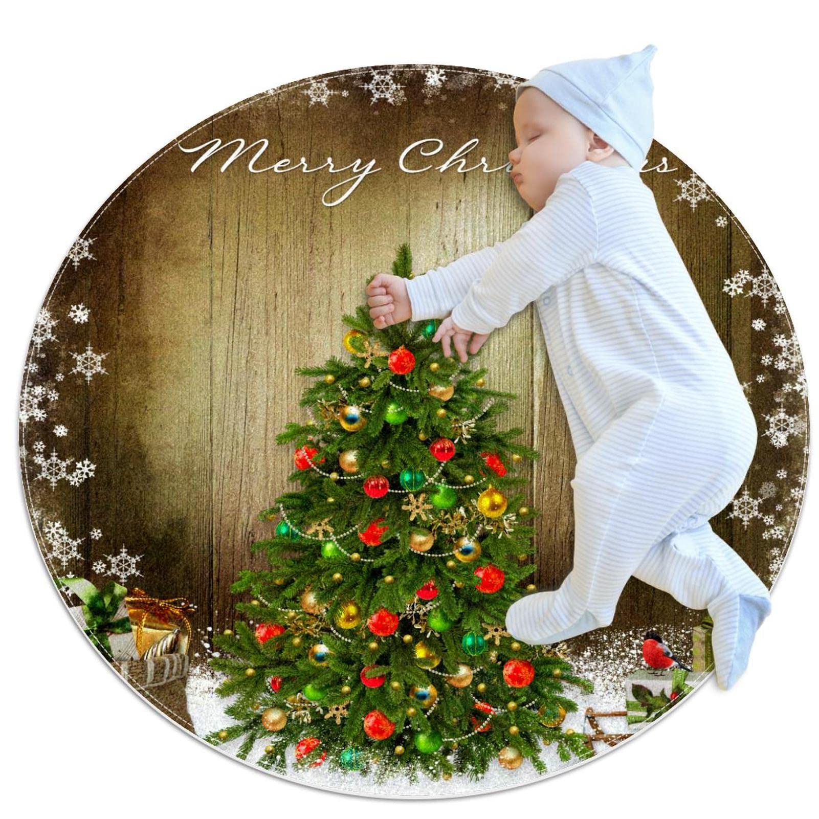 Tapis de salon rond texture bois d'arbre de Noël 100cm doux et cosy