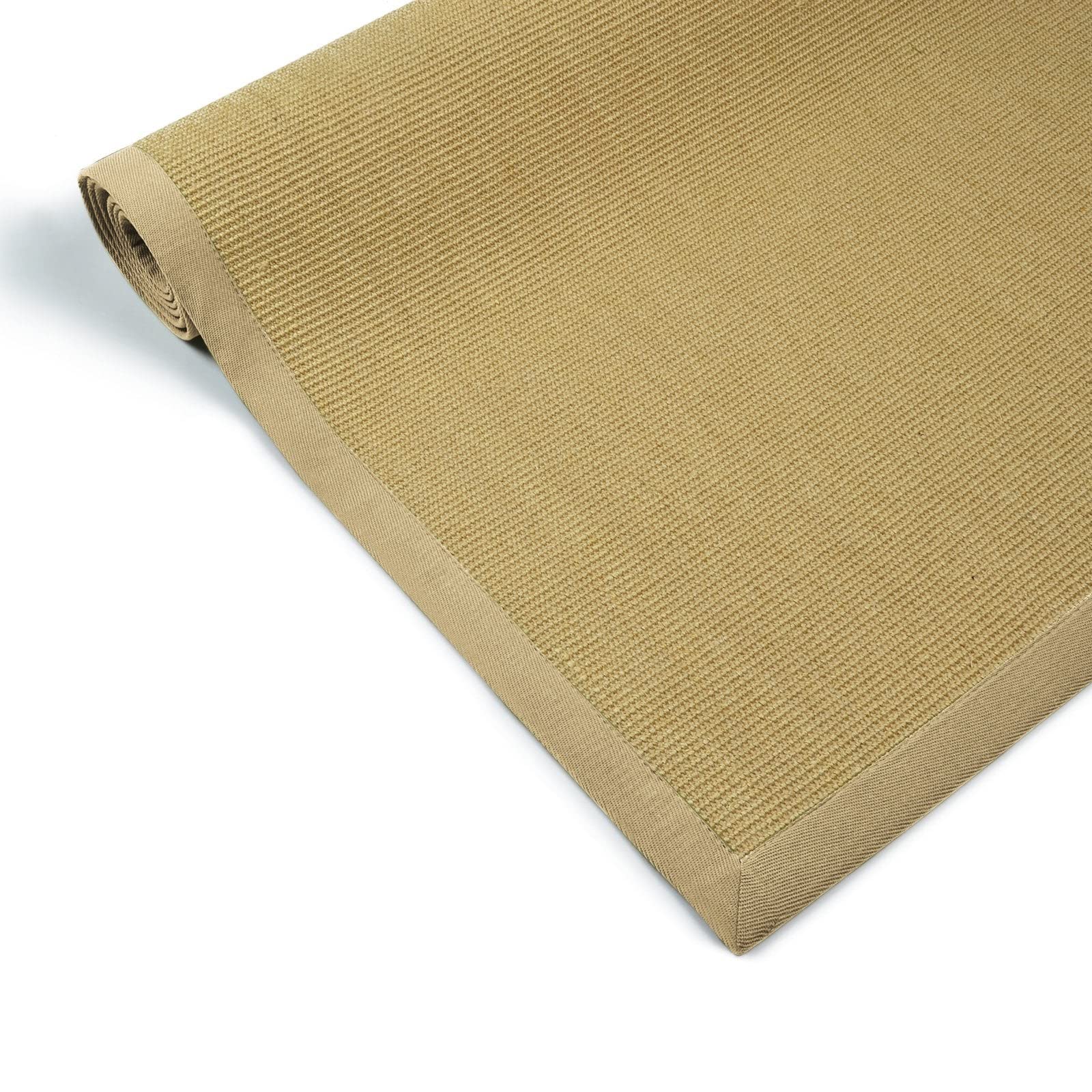KARAT Tapis en Sisal Amazonas 100% Naturel avec Bordures en Coton - Antistatique Antidérapant- Dos antidérapant en Latex, Tapis élégant écologique pour Salon Chambre Couloir (Nature, 200 x 200 cm)