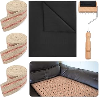 Lanties 5 Pcs Sofa Furniture Repair Kit Includes 3 Pcs 3.5 Inches x 10 Yard Upholstery Webbing for Chairs 1 PC Gooseneck Webbing Stretcher 60 Inch x 3 Yard Upholstery Fabric Dust Cover for Chair Sofa